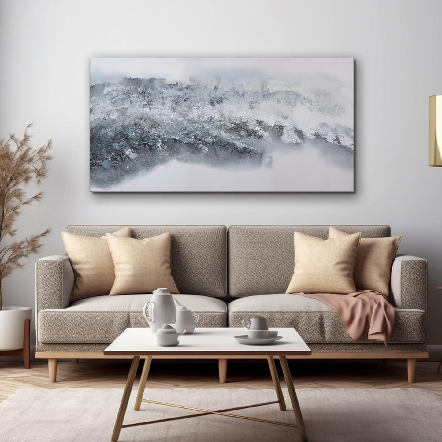 White Abstract Wall Art Decor Grunge Room Decor Art Grey Canvas Wall Decoration 20" x 40"Painting Artwork for Bedroom Home Office Dining Room Decoration