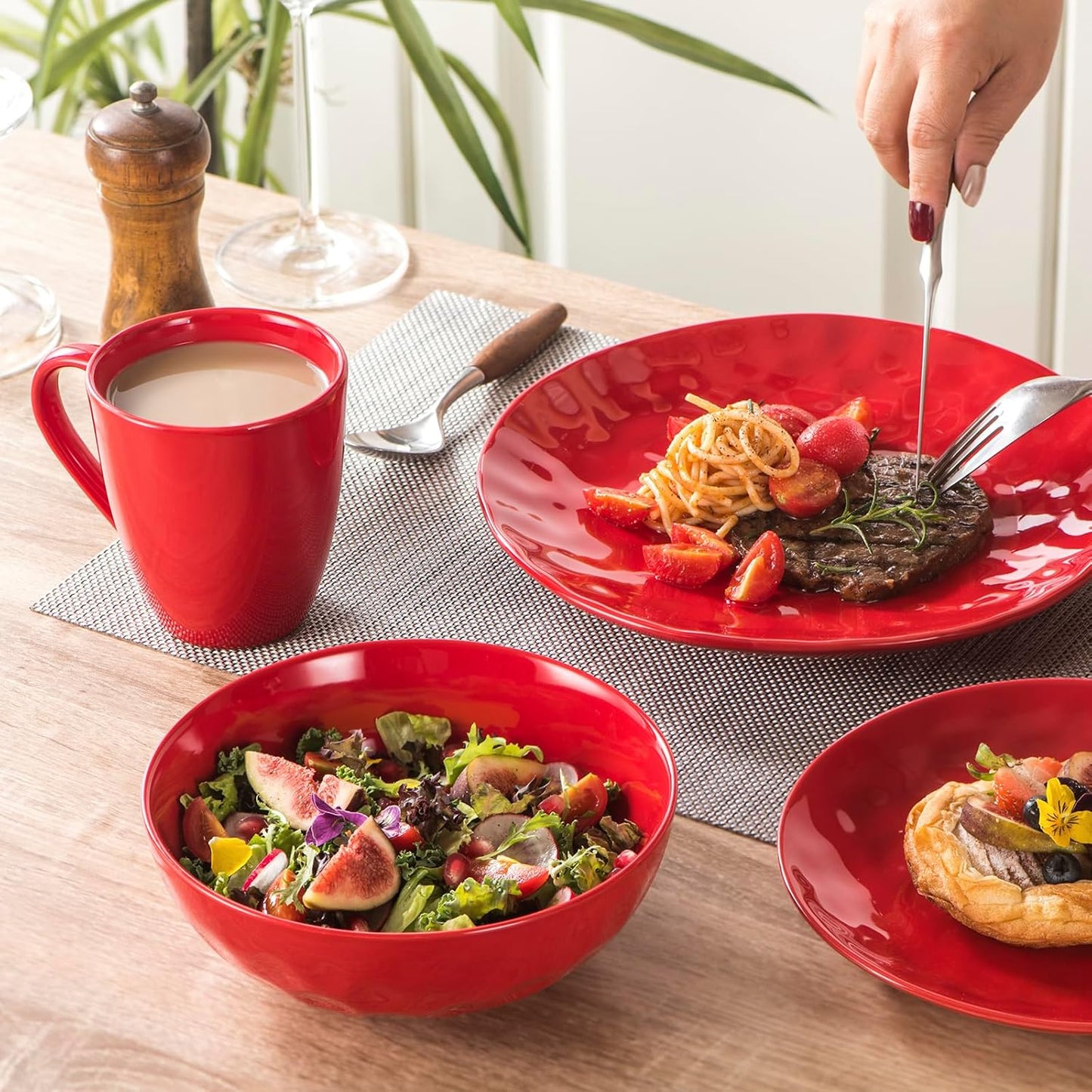 vicrays Coffee Mug Set, 12 Ounce, Ceramic Mug for Men, Women, Unique Glazed Mugs with Handle for Coffee, Tea, Milk, Cocoa, Cereal - Set of 6 Red