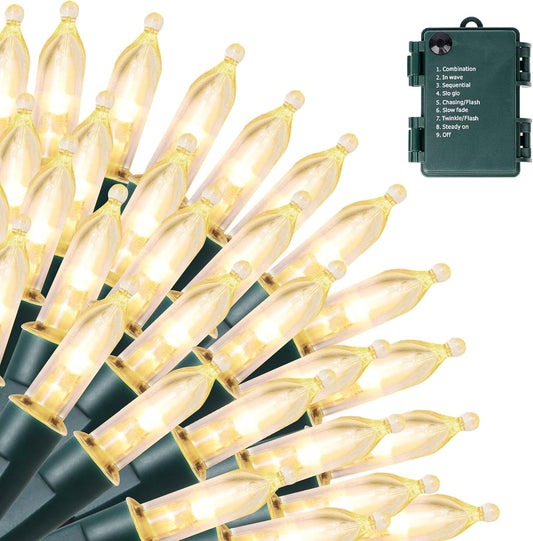 Joliyoou 50 LED Warm White String Lights, 16 Ft Battery Operated Christmas Mini Lights with 8 Lighting Modes, Indoor Outdoor LED Christmas Fairy String Lights with Timer