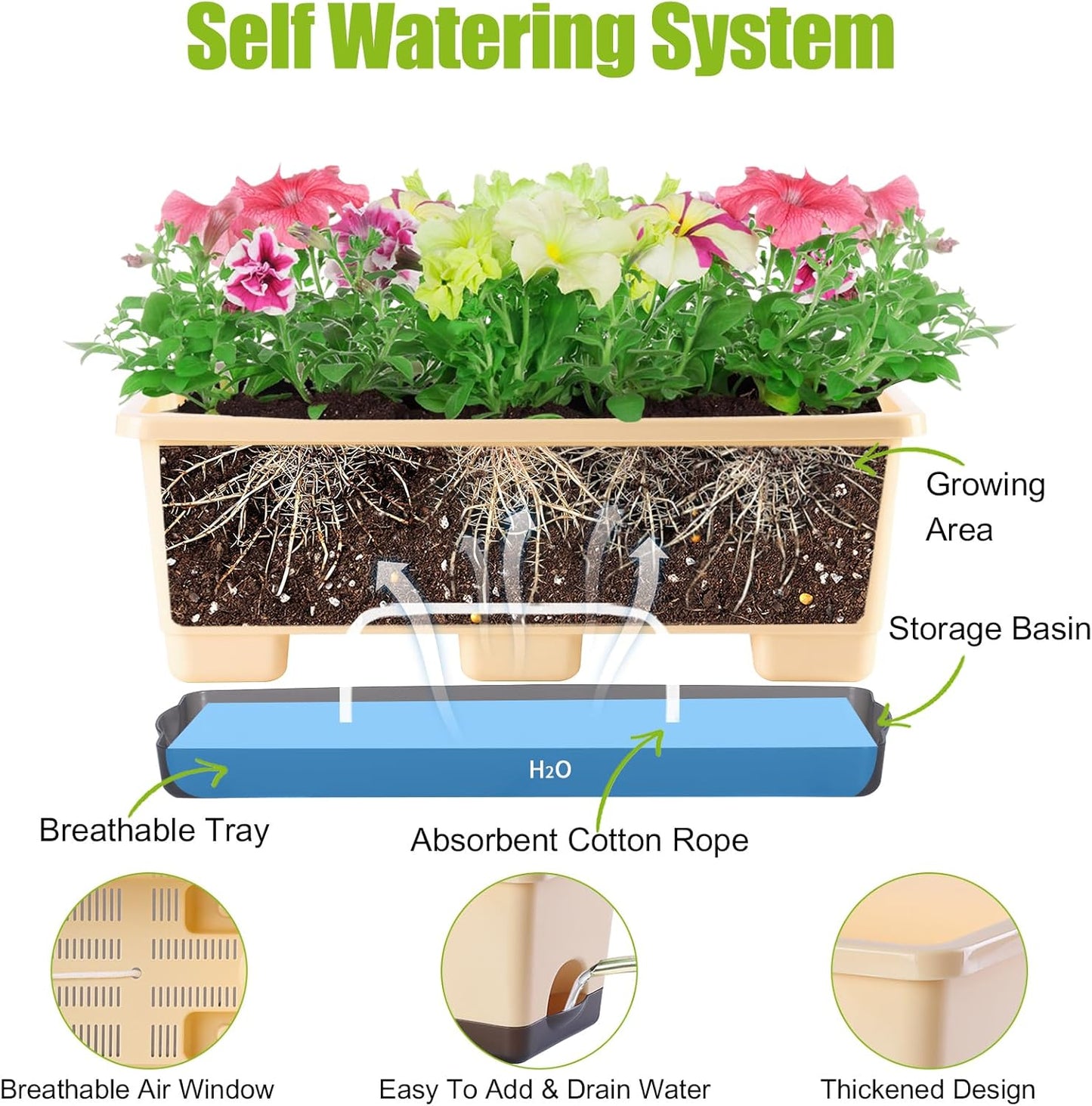 Window Box Planter 8 Pcs, 17 Inches Rectangle Flower Pots with Drainage Holes and Trays, Vegetable Planters for Windowsill Patio Garden Balcony Home Porch Yard Indoor Outdoor (Barley Yellow)