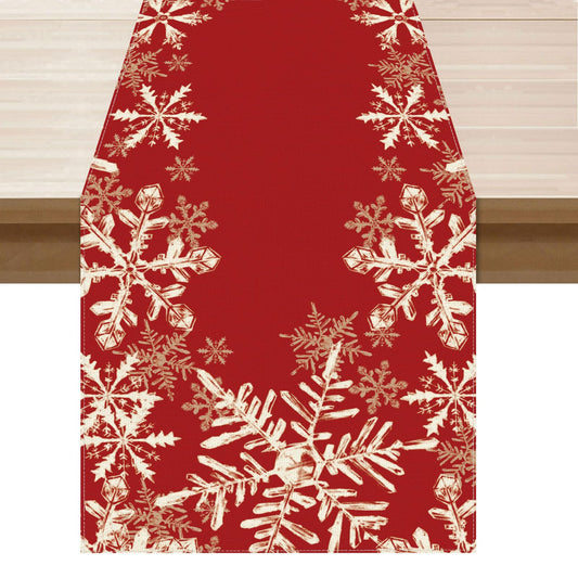 Red Snowflakes Winter Christmas Table Runner - Festive Holiday Dining Decor (Available in 4 Sizes)