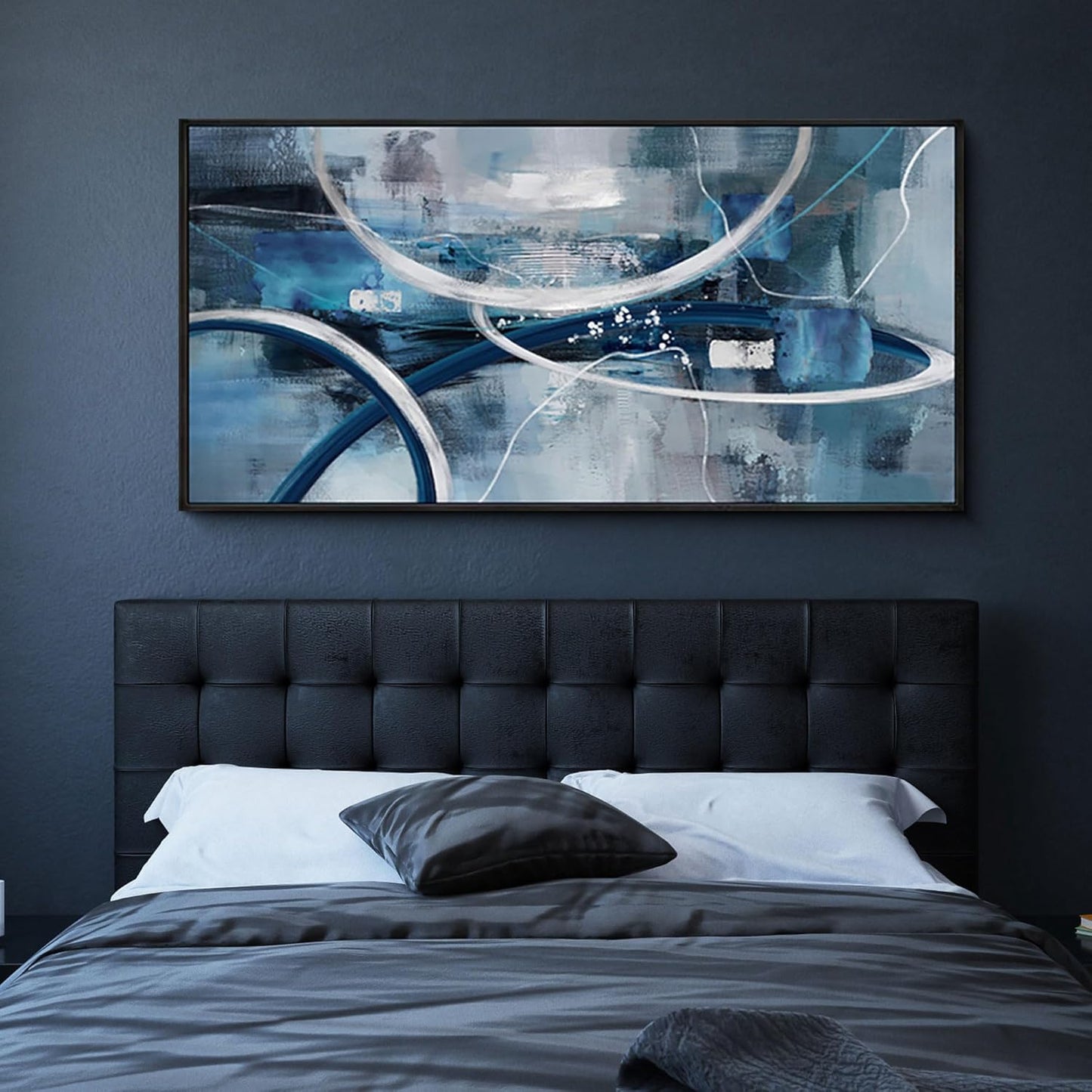 XLSJERST Large Abstract Canvas Wall Decor - Modern Living Room Wall Art Elegant Combination of Tones Black and White Gray Background Blue Gradient Picture Size 29x58
