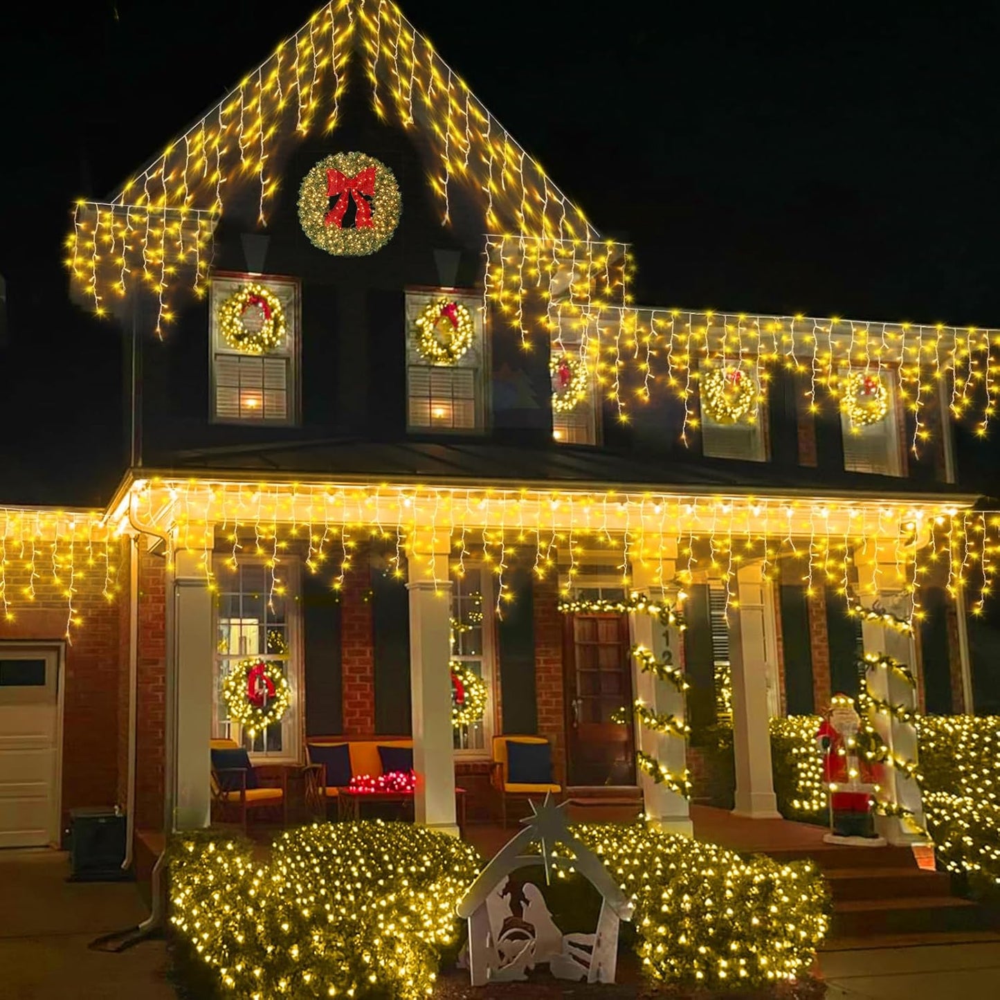 YEGUO 66ft 800 LED Icicle Lights Outdoor, 160 Drops Icicle Christmas Light Connectable, 8 Modes Warm White Xmas Icicle Lights with Memory Timer