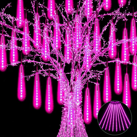 Christmas Meteor Shower Rain Lights, 10 Tube 12 Inch 240 LEDs Icicle Outdoor Raindrop for Xmas Halloween Wedding Party Tree Holiday Decoration, Pink