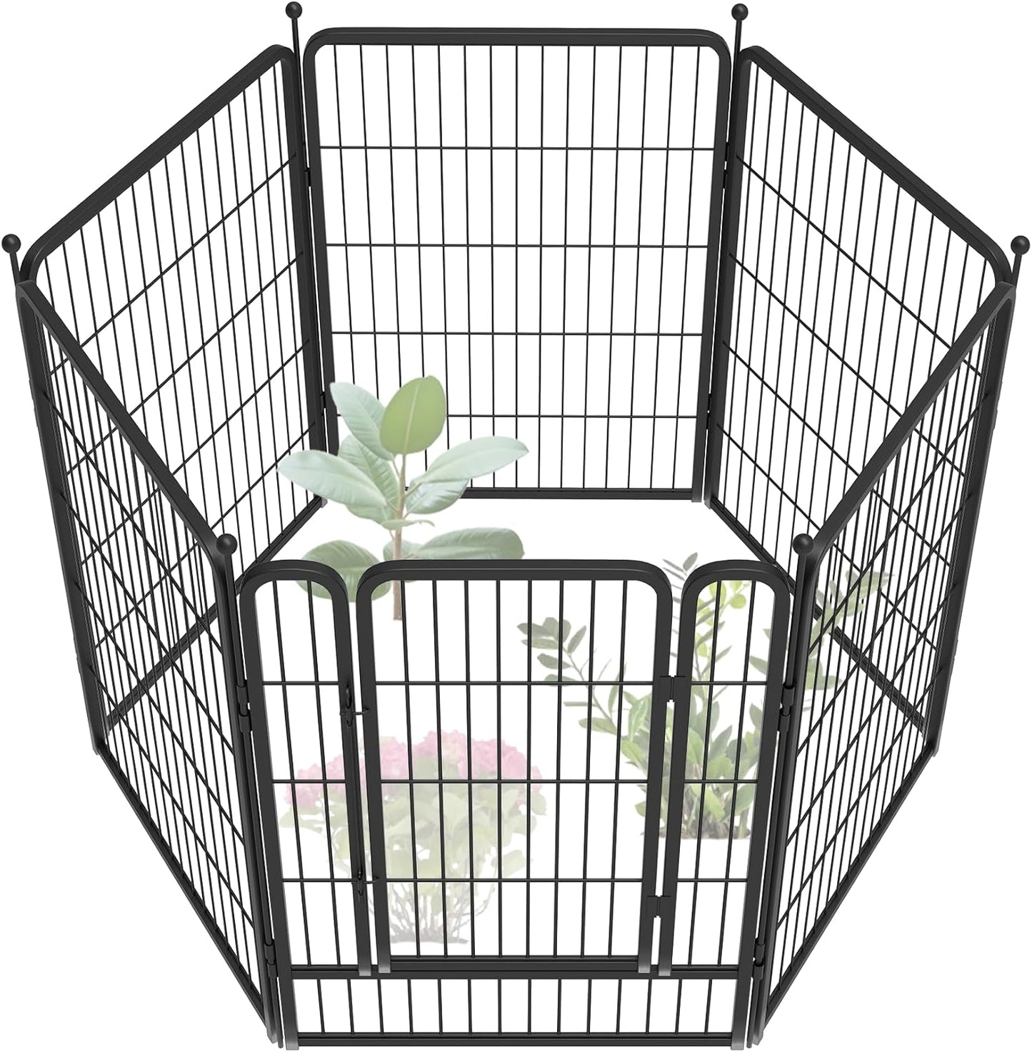 FXW Garden Fence 40in(H) x 14.0ft(L), 6 Panels Decorative Dog Fence Outdoor for The Yard – Heavy Duty Metal Animal Barrier for Dog and Rabbit, Easy Setup, Black