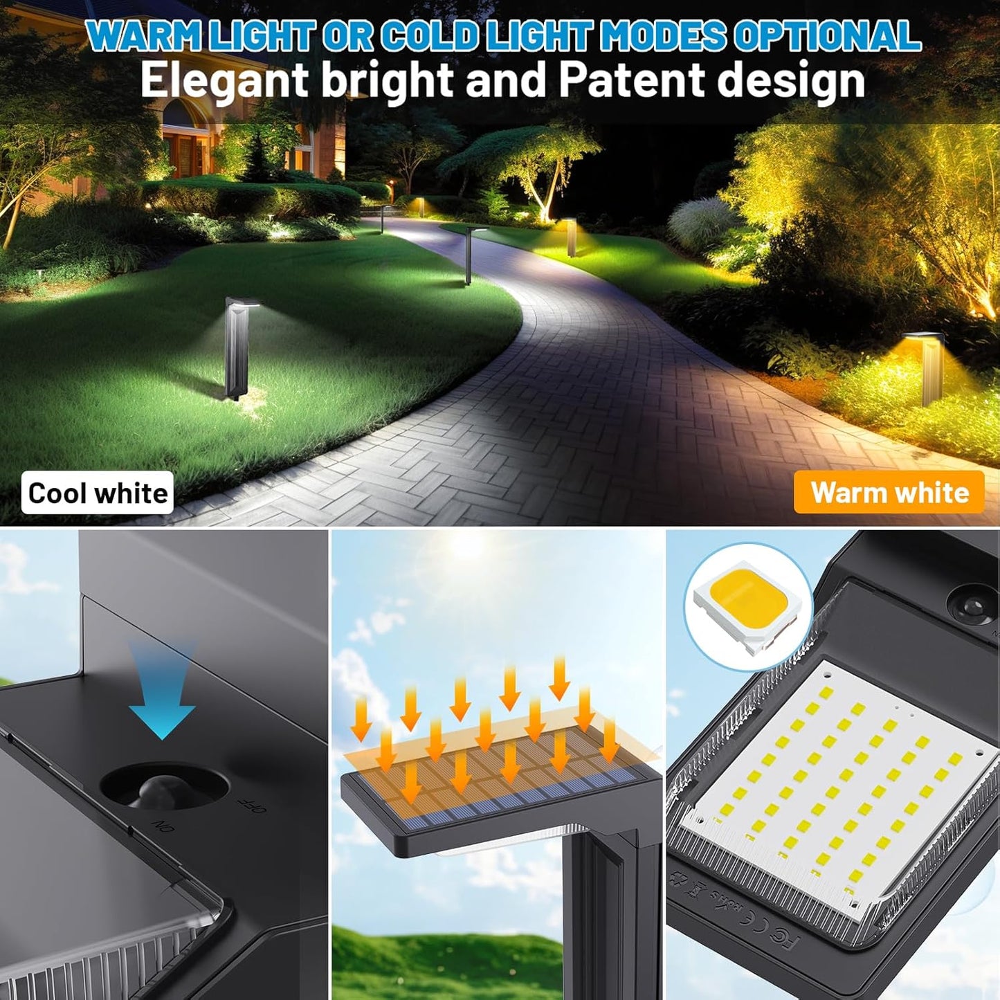 Sunvivo Solar Path Lights,2 Modes(Cold White or Warm White),Bright Solar Path Light Outdoor Waterproof,Perfect Elegant Guide Light or Deco for Yard,Garden,Lawn,Sideway,Driveway,Outdoor Event(8Pack)