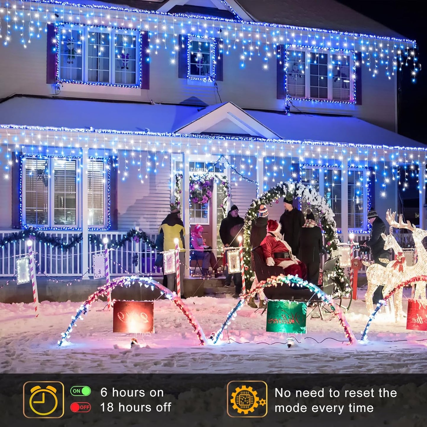 Icicle Lights for Outside, 33FT 400 LED Christmas Lights Outdoor with Waterproof 8 Modes, Plug in Connectable String Twinkle Light for Indoor Home Roof Window Garden Wedding Decorations, Blue White