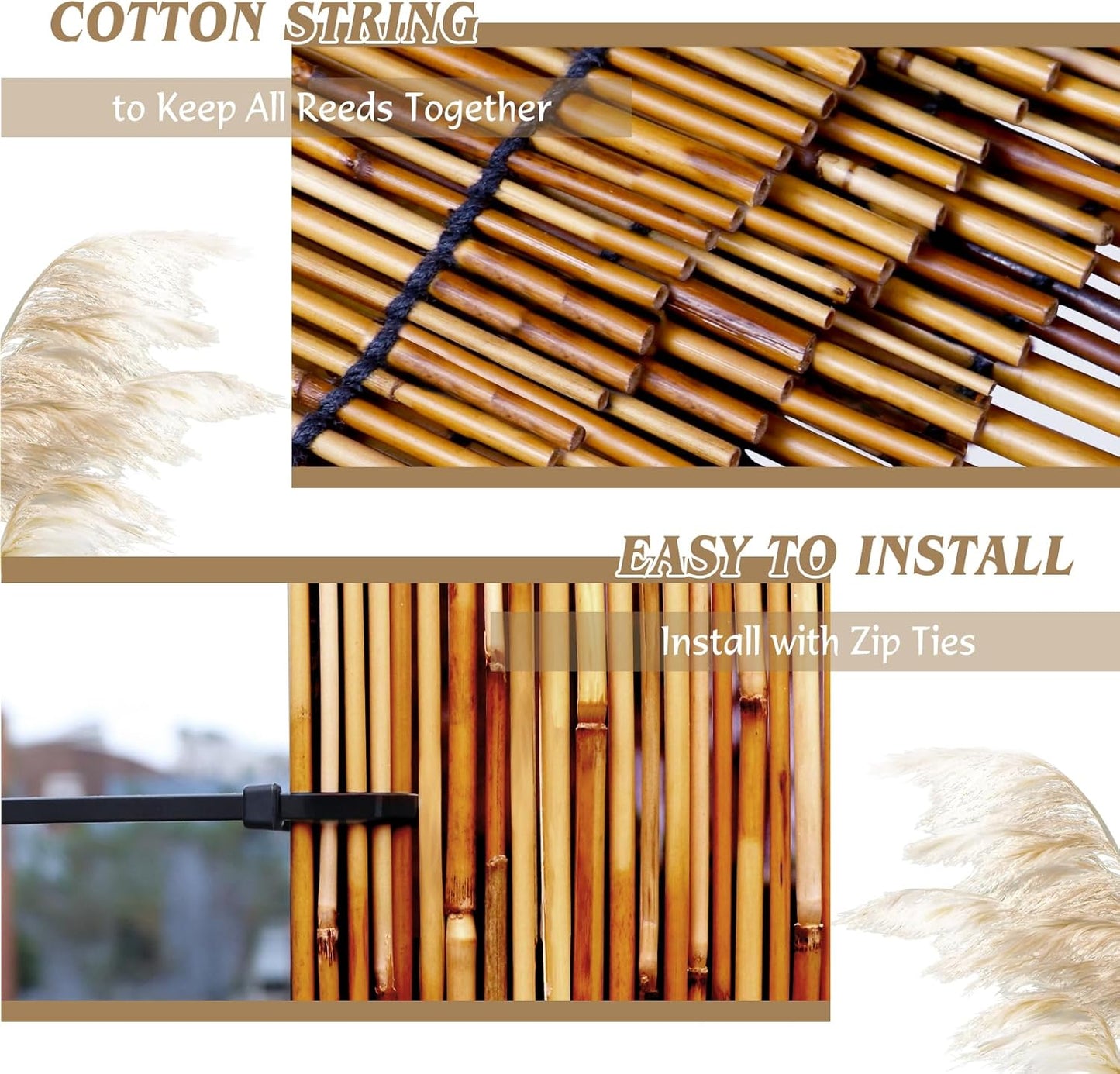 Natural Reed Fencing Rolls,2PACK 4.6FT X 16.4FT Reed Screen Curtain Fence Covering Privacy Bamboo for Outdoor Backyard Patio（Brown）