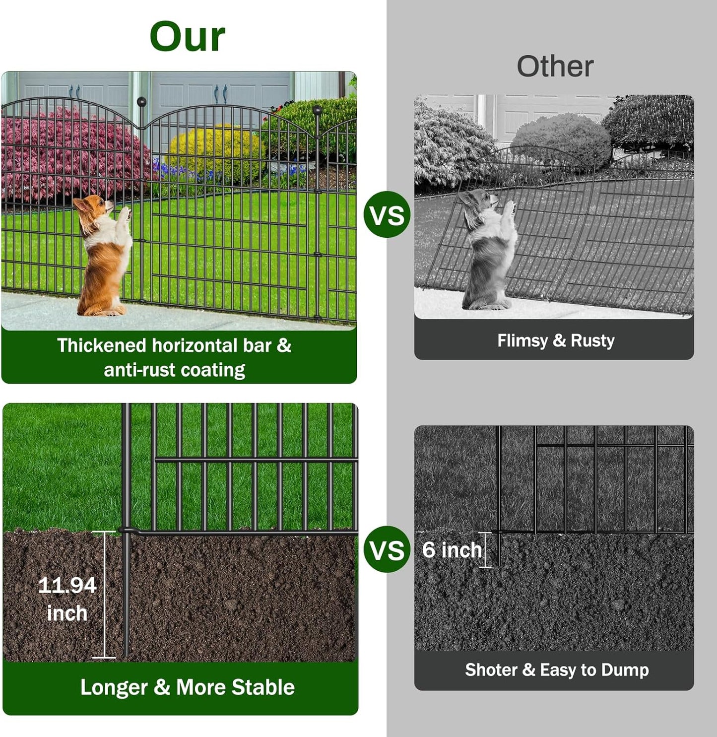 Decorative Garden Fence, 5 Panels - 32 in (H) x 11.8 ft (L) No Dig Dog Fence Outdoor for Yard, Rustproof Tall Garden Fencecing Panels, Animal Barrier Suitable for Yard Border, Patio, and Outdoor Use