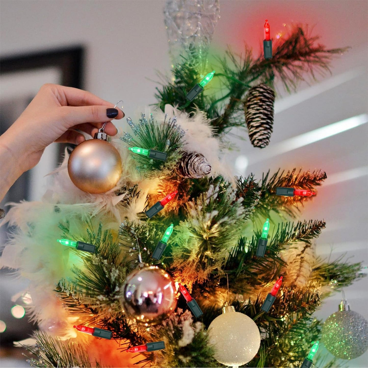 WATERGLIDE 2 Pack 50 LED Outdoor Christmas Lights, 16FT Battery Operated Mini String Lights with 8 Modes & Timer, Xmas Tree Lights Waterproof for Patio Garden Party Wedding Holiday Decor, Red & Green