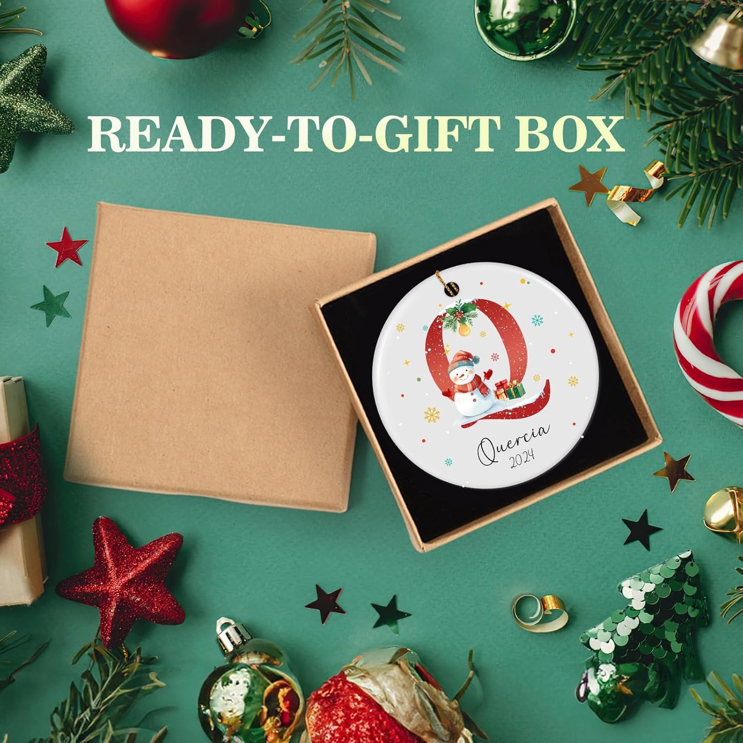 Personalized Christmas Ornaments with Initial Name, Ceramic Custom Monogram Initial A-Z Christmas Ornament 2025 for Kids Family Friends, Customized Letter Name Ornaments for Christmas Tree Decorations