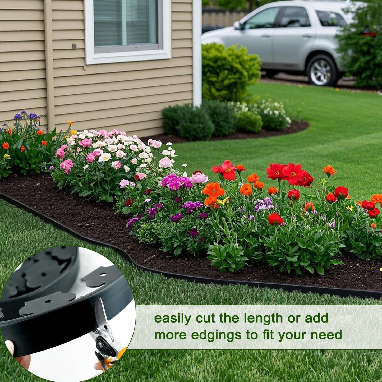 Hugeleaf Landscape Edging 2 Inch Tall 60 Feet Garden Edging Border with 60pcs Stakes, Plastic Edging for Landscaping,Lawn,Flower Beds, Paver Edging (Black)