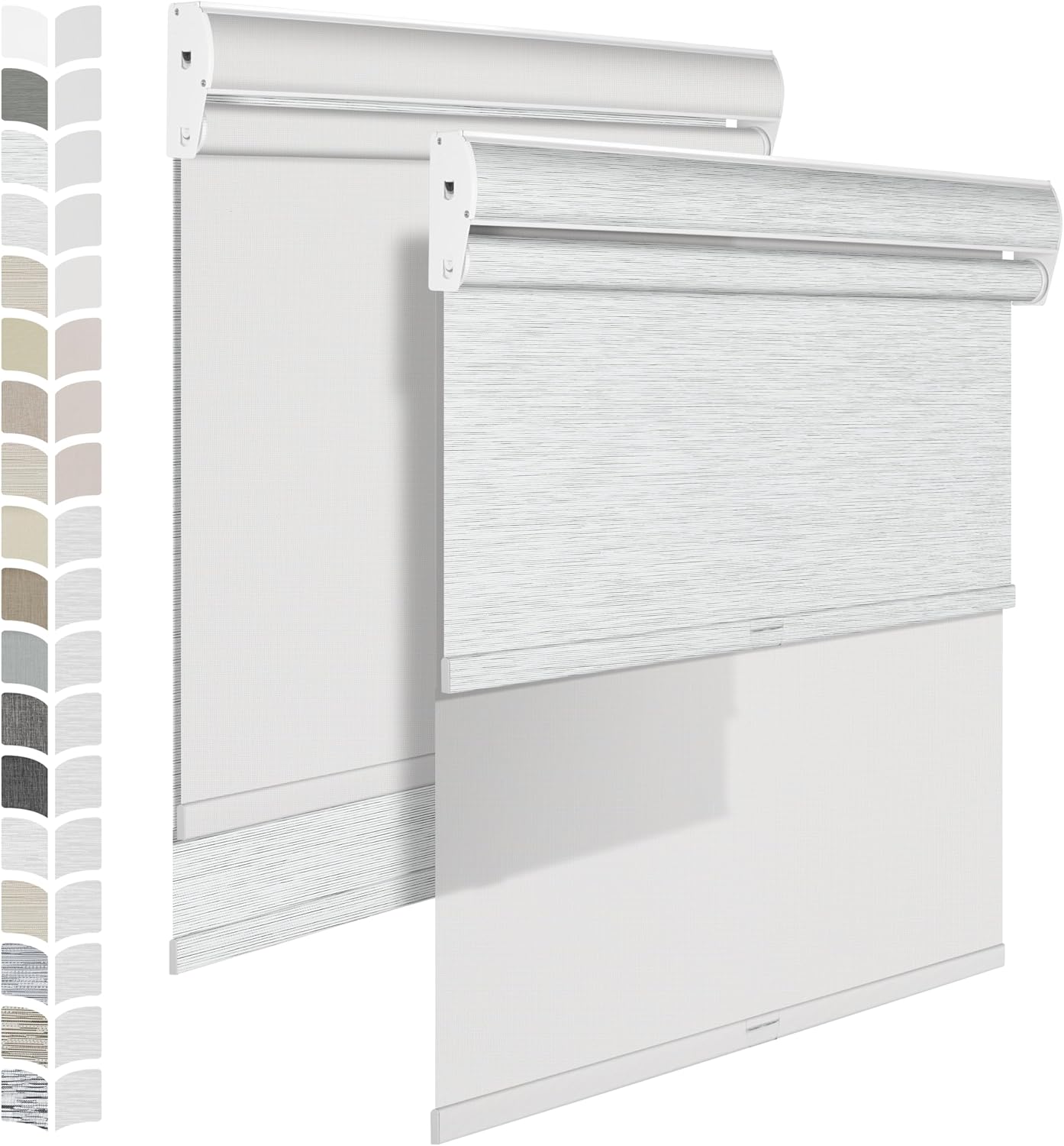 BERISSA Cordless Dual Roller Shades with Cassette Valance, Blackout and Light Filtering, Day and Night Shades for Home Office. Jacquard Black White & White. Custom Sizes