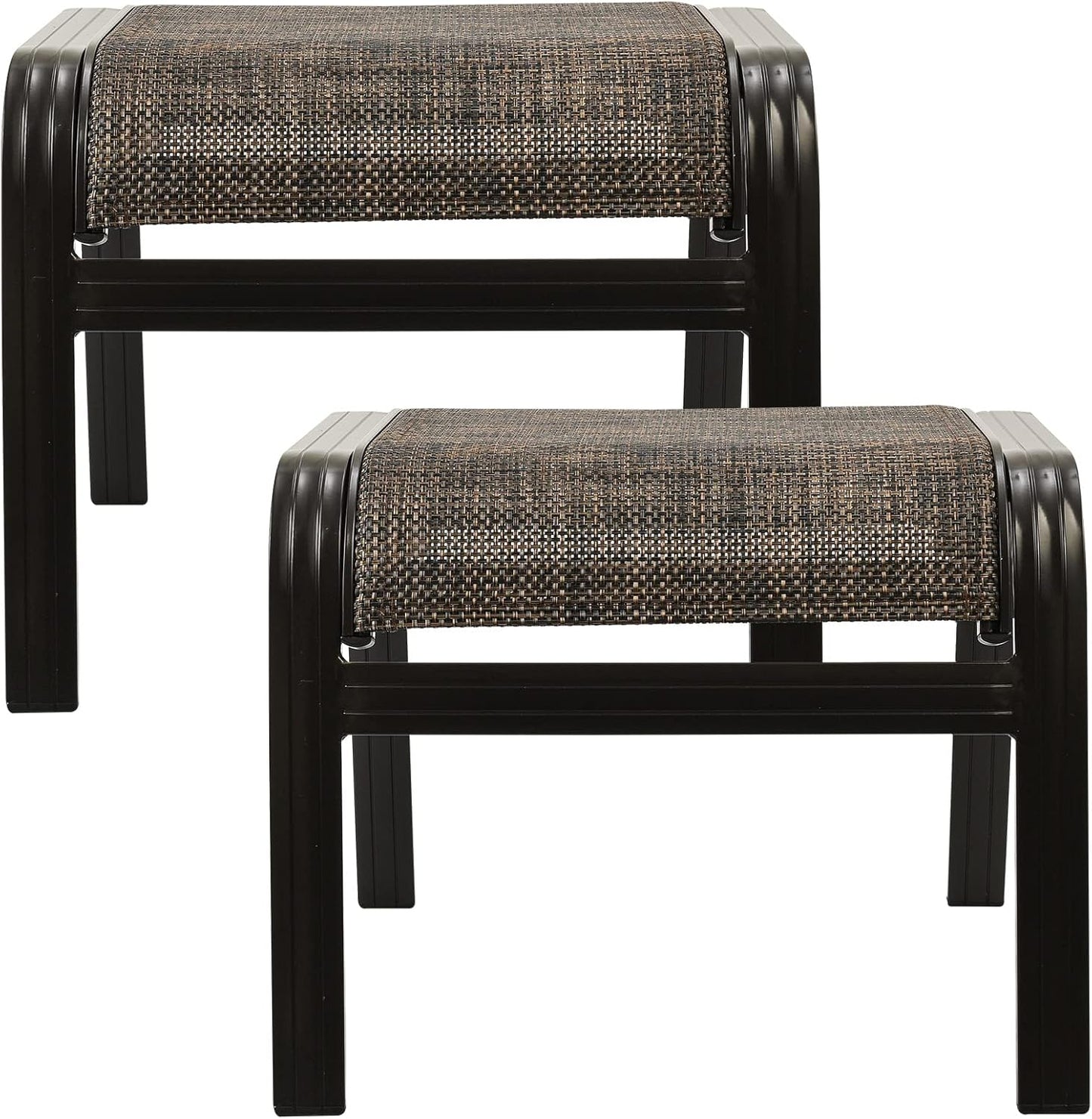 Outdoor Patio Foot Rest Ottoman Seat Textilene Portable Metal Footstool Portable Patio Chairs 2 Set Brown