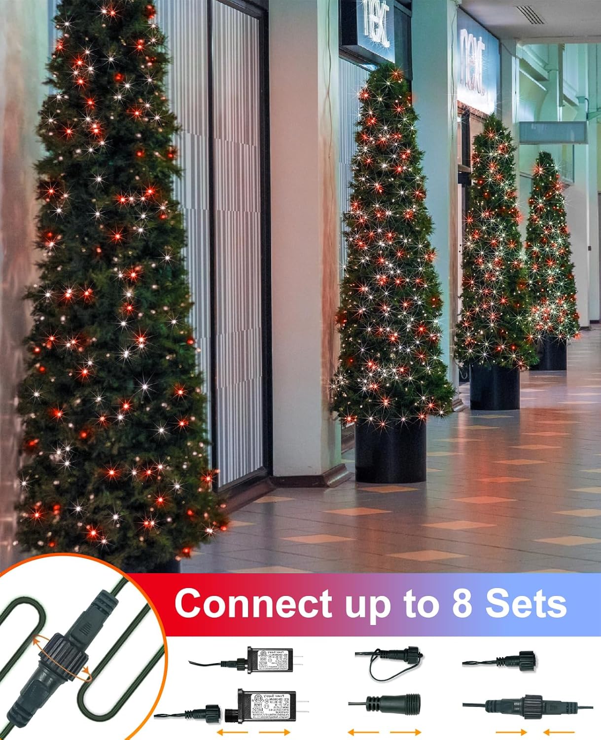 Christmas Lights Outdoor 40FT 120 LED, Green Wire Christmas Tree Lights Waterproof, 8 Modes & Timer, Connectable String Light for Indoor Bedroom Yard Patio Party Xmas Decorations, Red White
