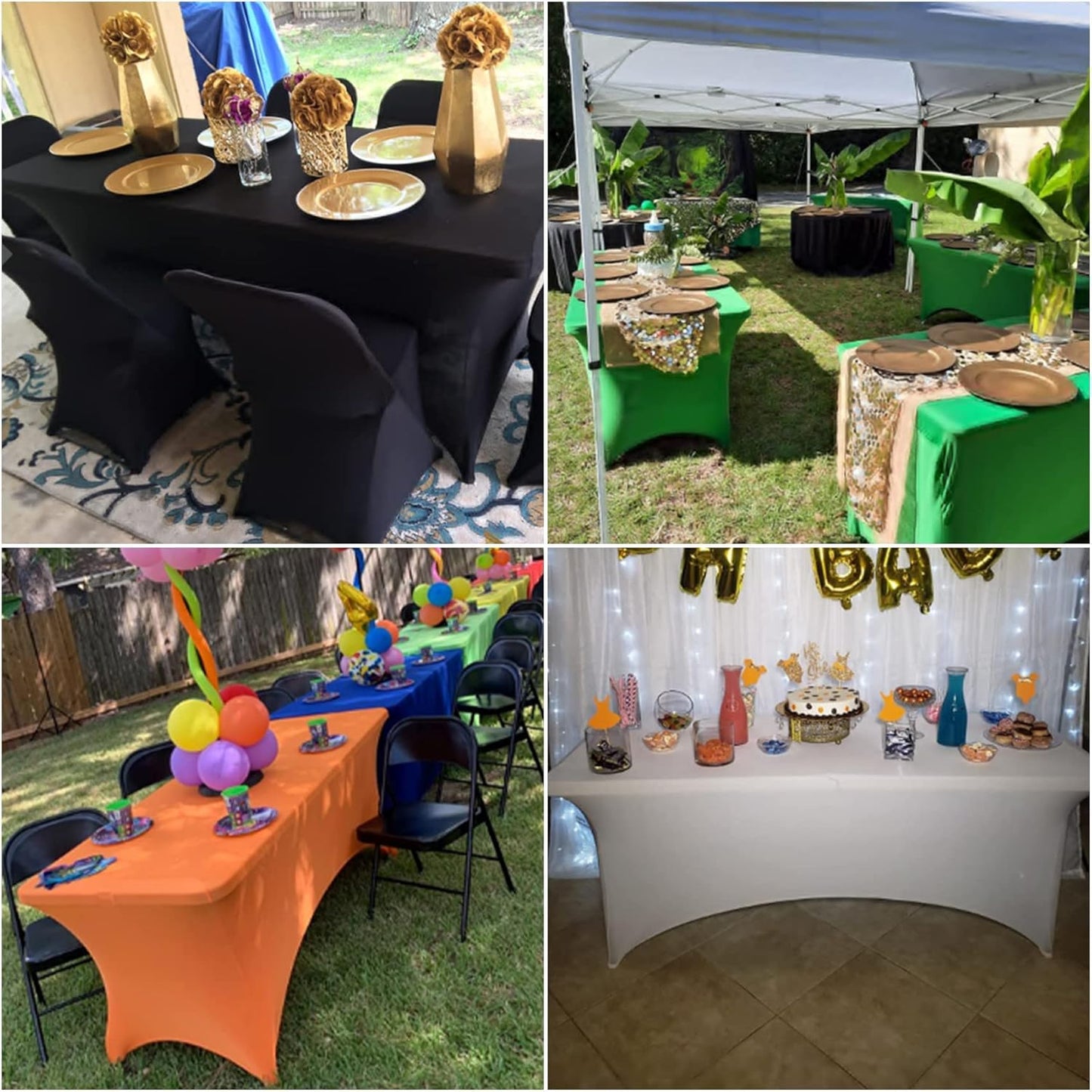 4Pack Spandex Waterproof Table Covers 8ft，Spandex 8ft Waterproof Table Cover for Party,Wedding, Banquet, and Events(Orange)