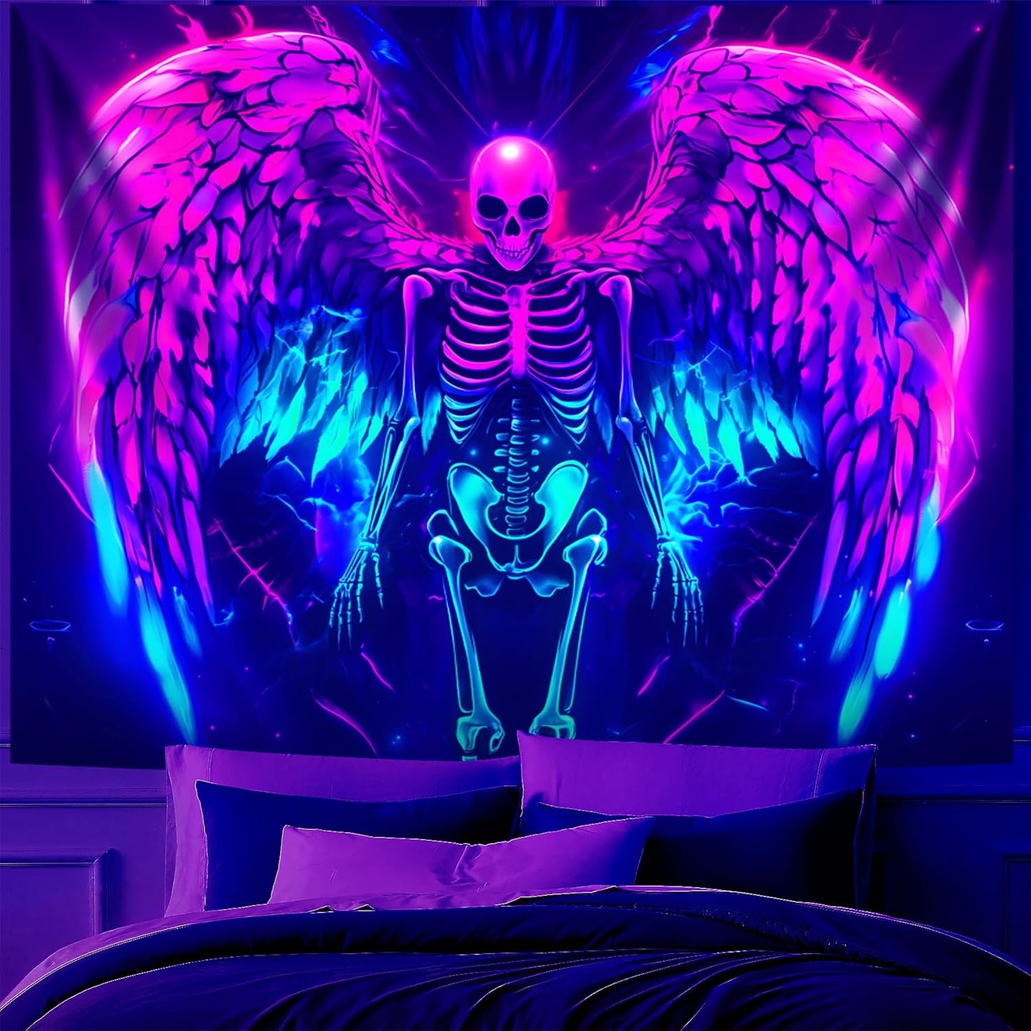 Blacklight Tapestry,WingTapestry Glow In The Dark,UV Reactive Black Light Upright Posters Wall Hanging for Bedroom Dorm Living Room Backdrop Decor (wing13, 59L" x 51W")