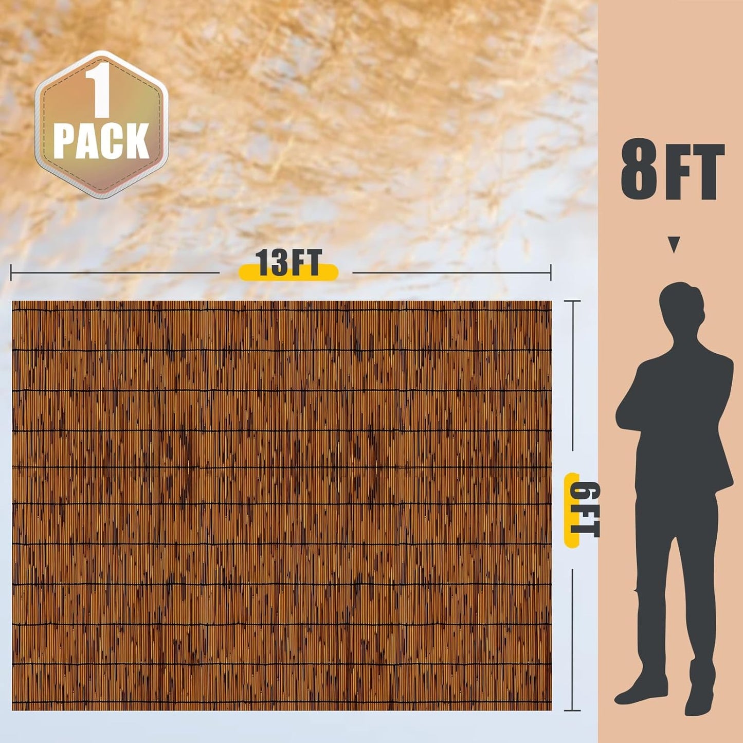 Natural Reed Fencing 6FT X 13FT Reed Fence 6FT High Balcony Reed Fence Privacy Reed Screen for Outdoor Backyard Patio(Brown)