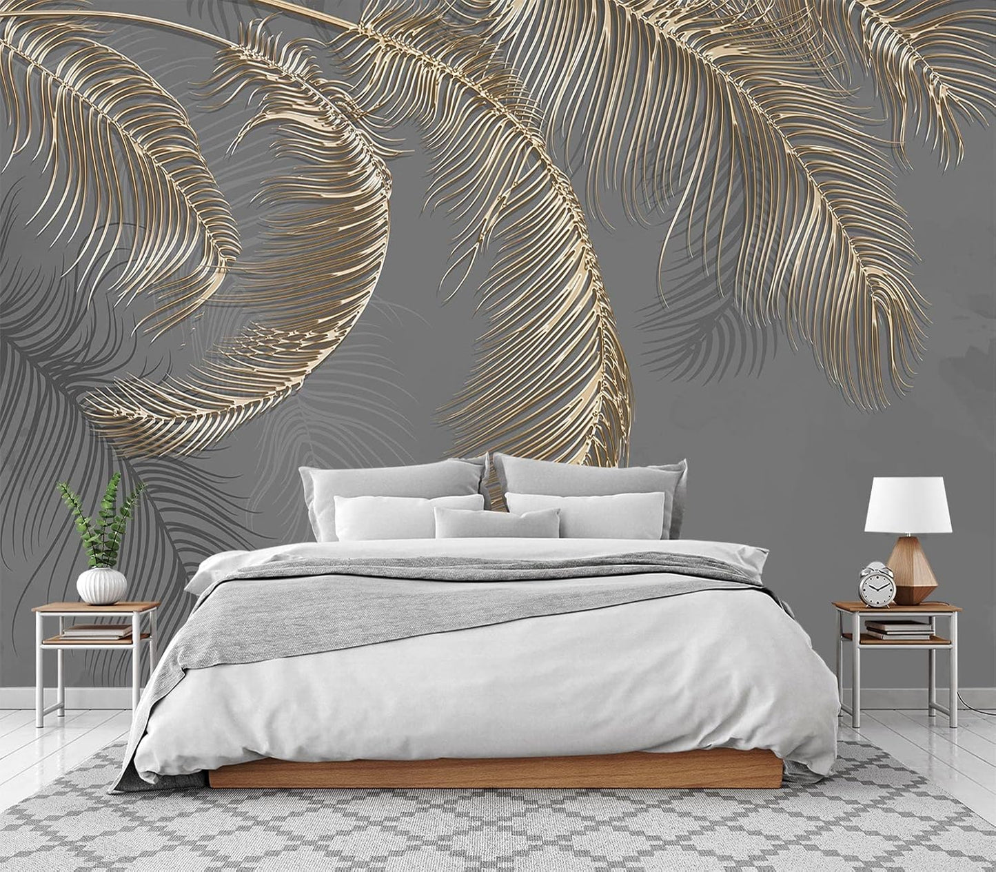 Wall Mural - 3D Peel and Stick Wallpaper for Bedroom and Living Room - Grey Palm Leaf - 98" x 58"