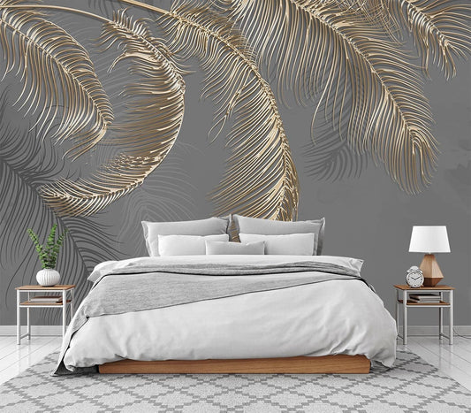 Wall Mural - 3D Peel and Stick Wallpaper for Bedroom and Living Room - Grey Palm Leaf - 98" x 58"