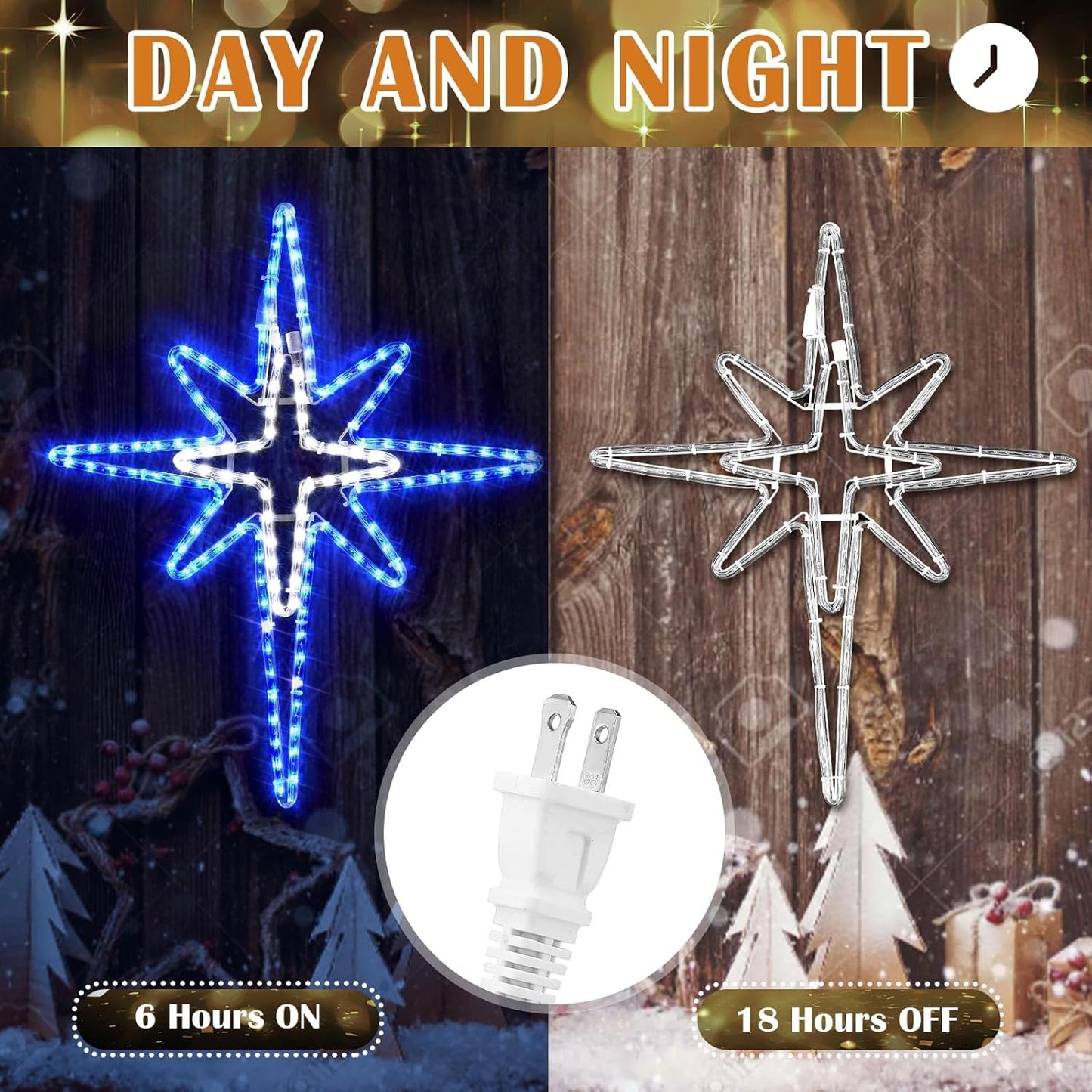 28" Christmas Star of Bethlehem LED Star Hanging Lights Nativity Holy Family Light for Door Window Porch Wall Decoration Plug Operated Lighted Hanging Tree Topper(Blue, White)