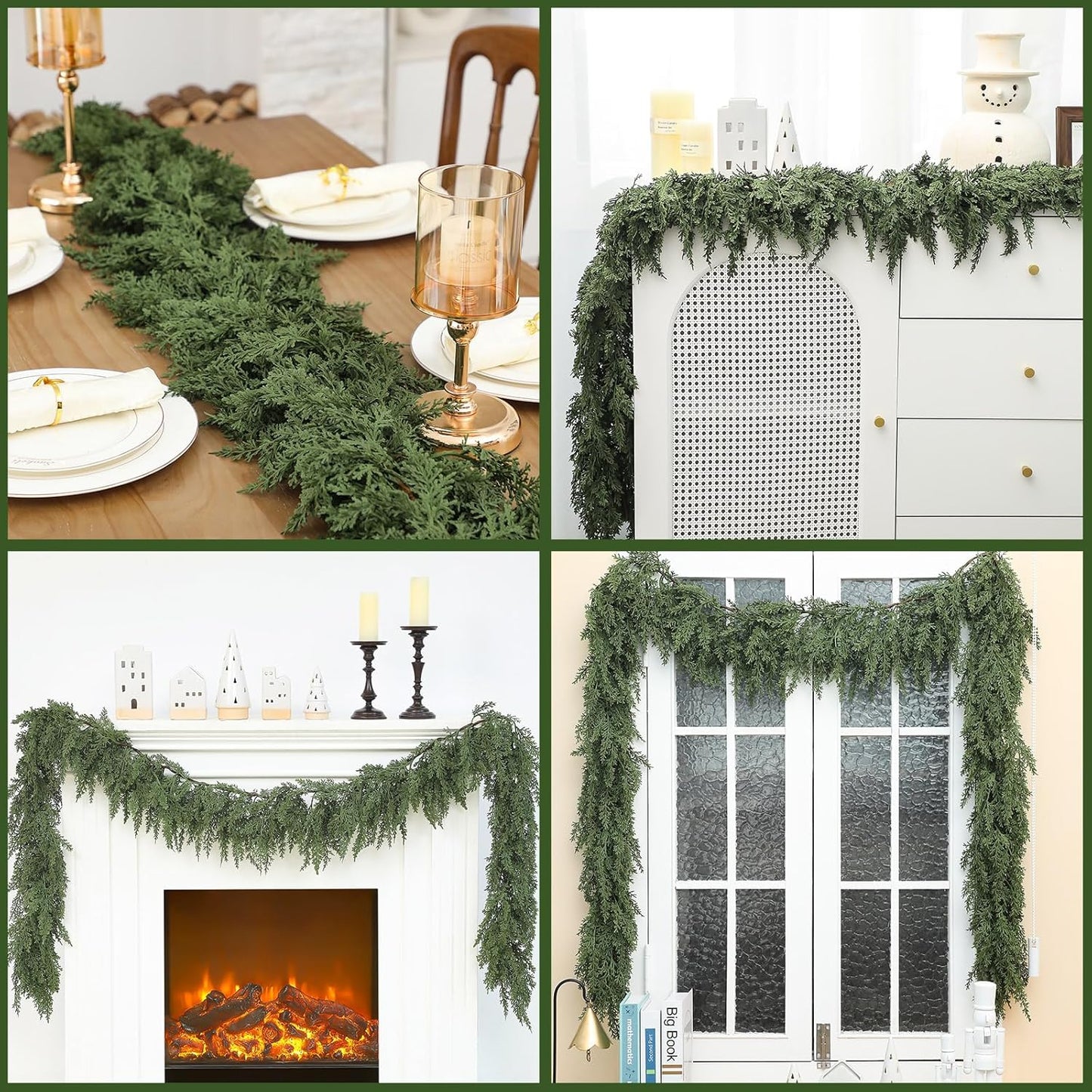 Jutom 2 PCS 9 ft Christmas Cedar Garland - Artificial Realistic Holiday Cedar Pine Needles Greenery Garland Decoration for Mantel Table Winter Party