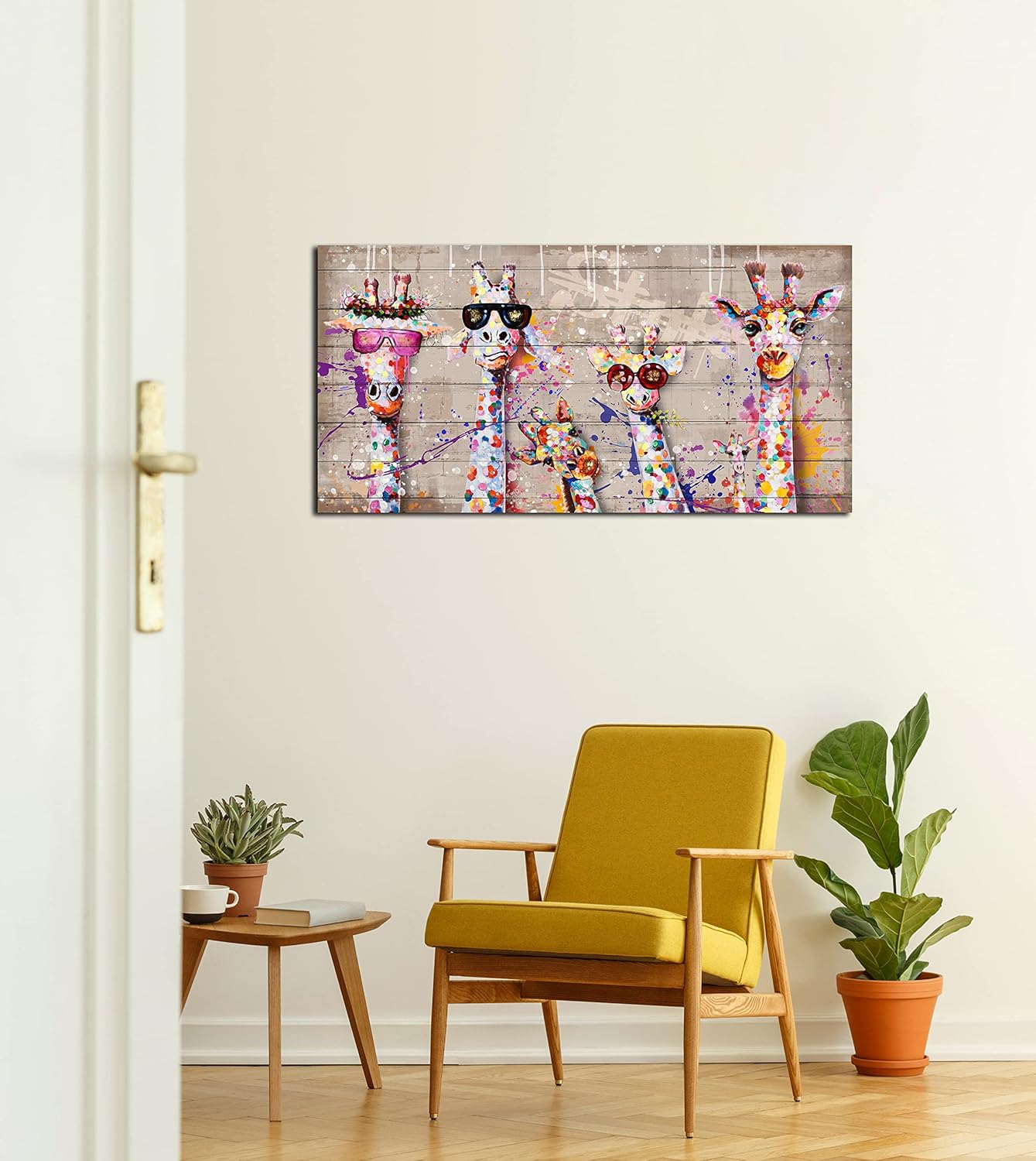 JKWALL77 Giraffe Pictures Wall-decor - Graffiti Canvas Wall Art - Kids Room Wall Decor Ready To Hang Size 40" x 20"