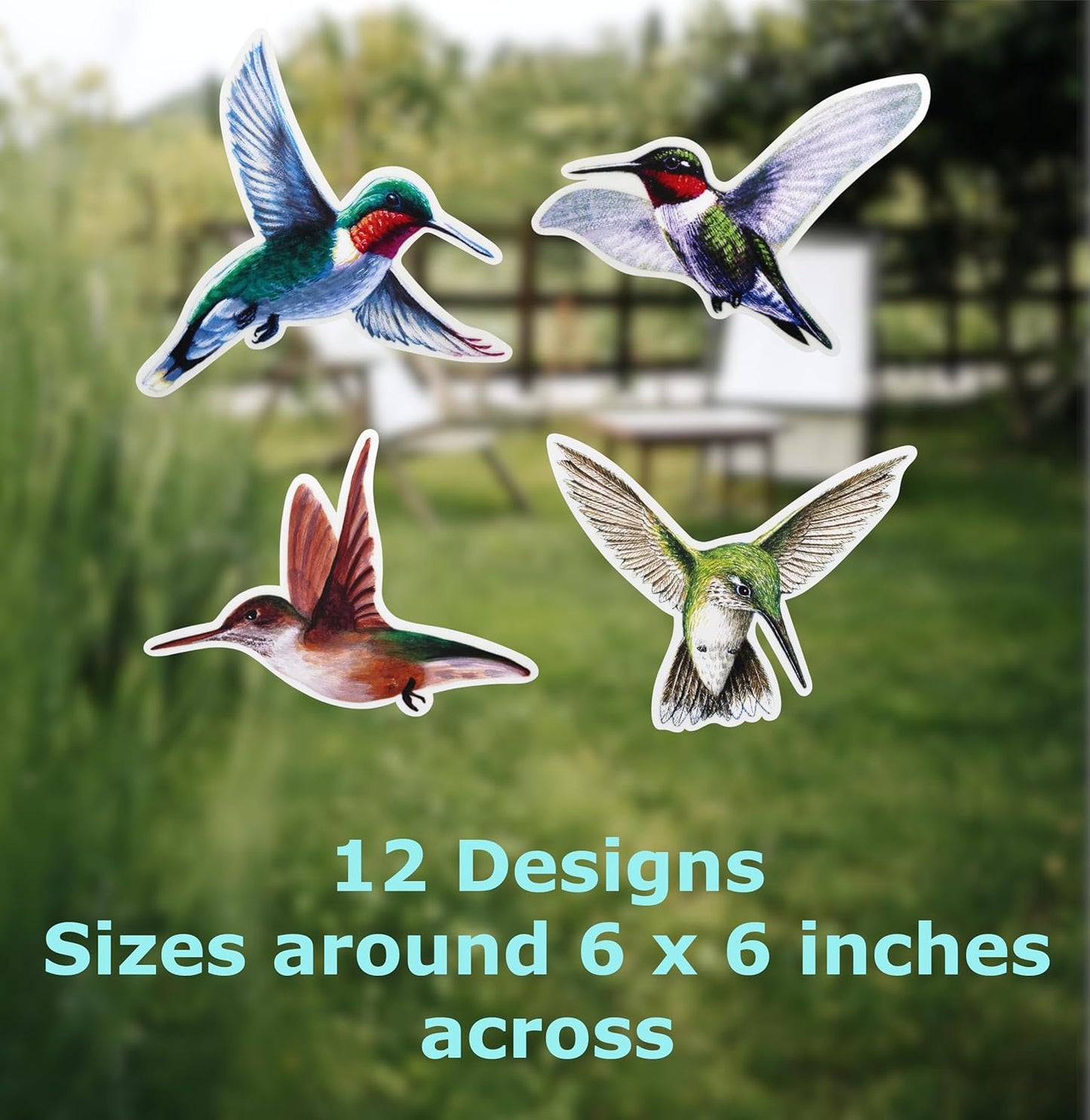 Iconikal 24-Count Large 6-inch Static Cling Window Decorations, Hummingbirds Flying