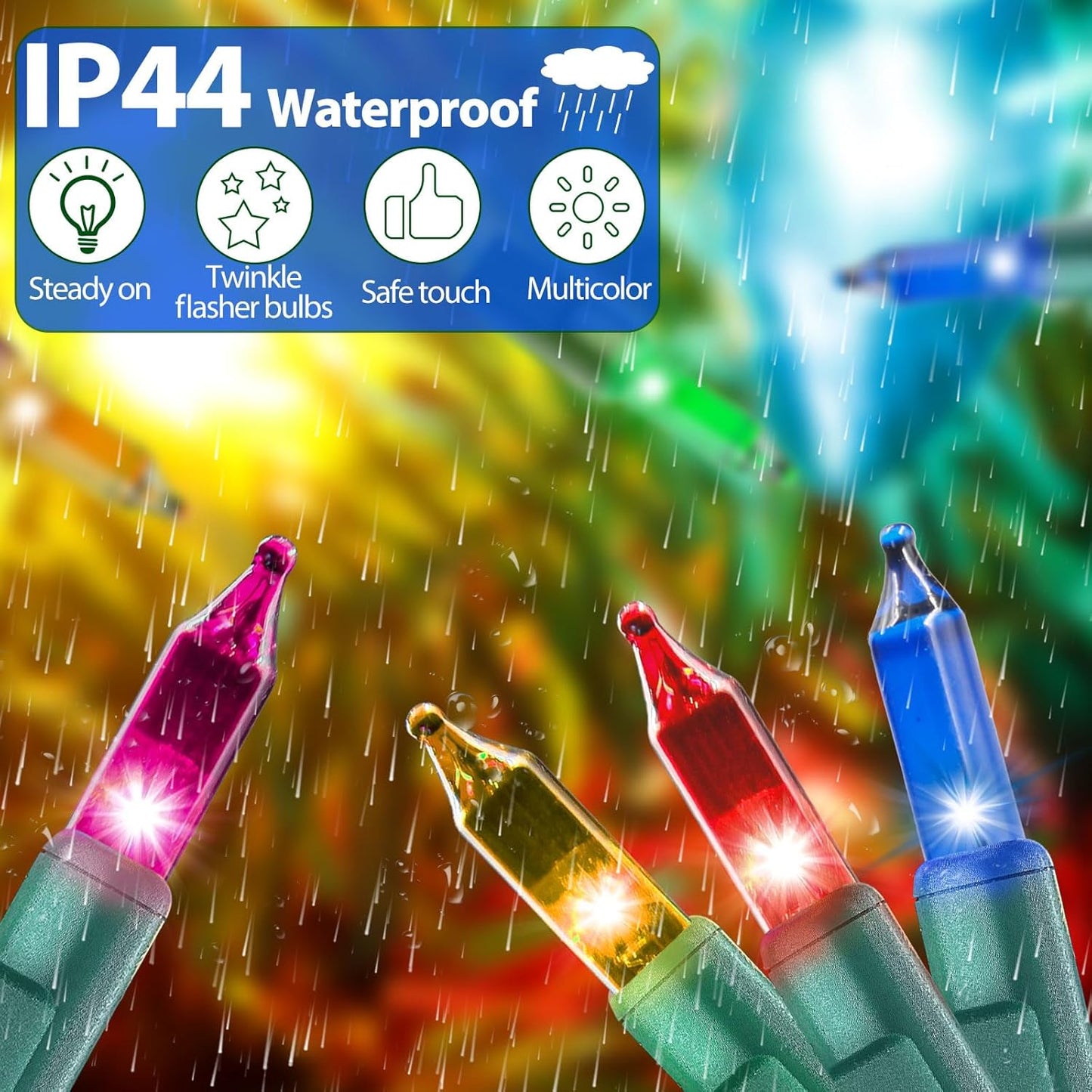 Multicolor Christmas Lights String 50FT 200 Count Incandescent Bulbs Mini Lights with Green Wire for Christmas Tree, Garland, Wedding, Party, Home, Indoor & Outdoor Festival Decoration