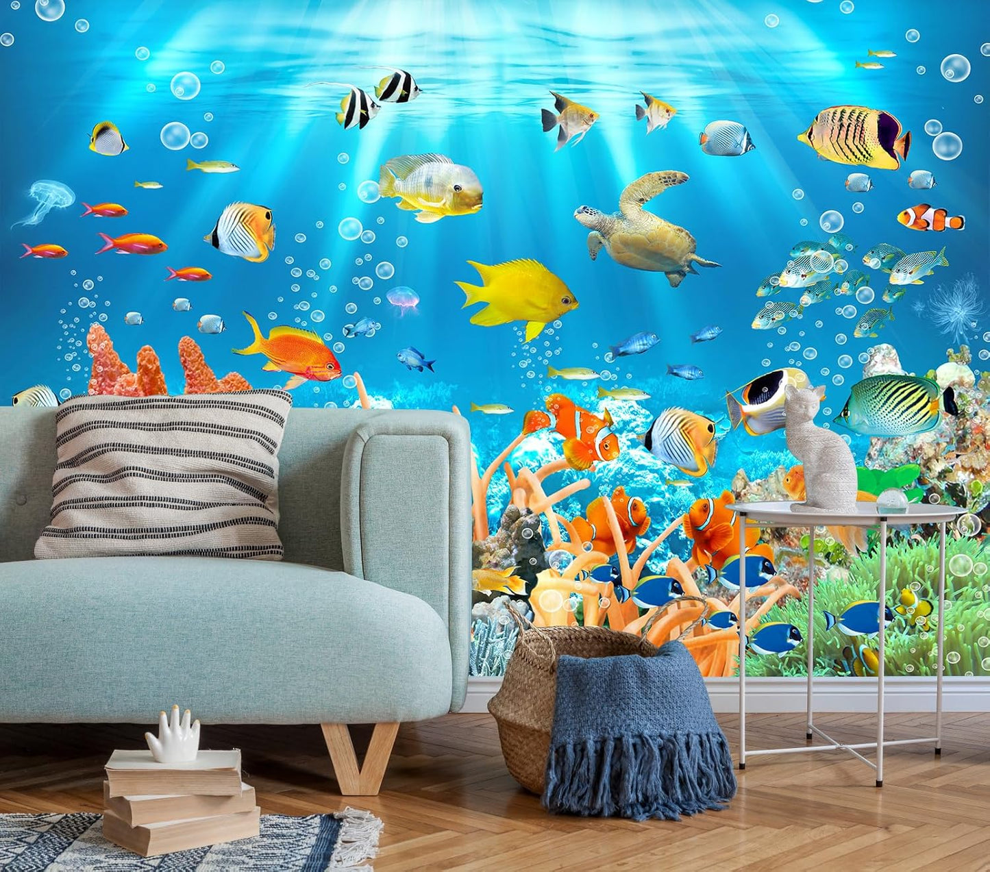 Undersea Wallpaper The Underwater World Turtle Goldfish Clown Fish Wall Mural for Bedroom Living Room (Not Peel n' Stick)