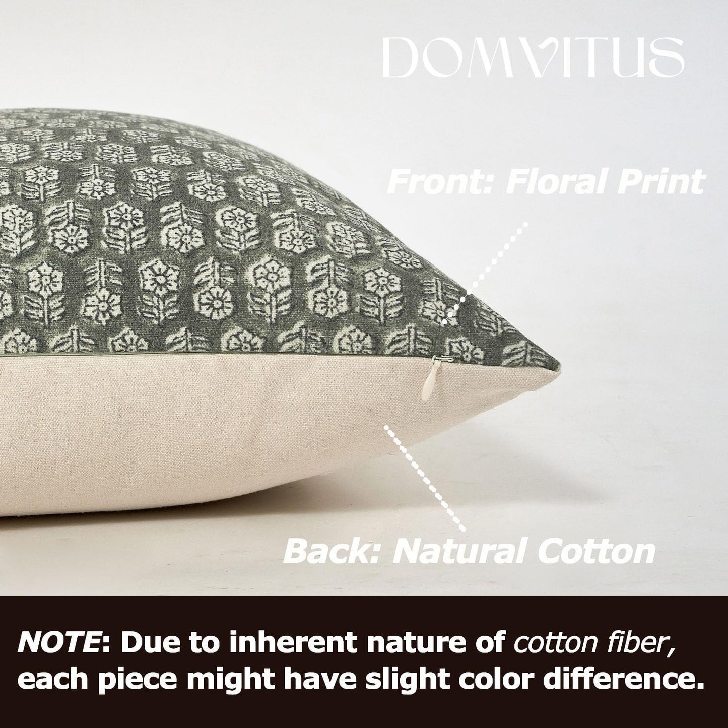 DOMVITUS Floral Pillow Covers Set of 2, Throw Pillow Covers 18x18, Floral Print Neutral Accent Decorative Pillow Covers for Living Room, Bed, Mineral Green