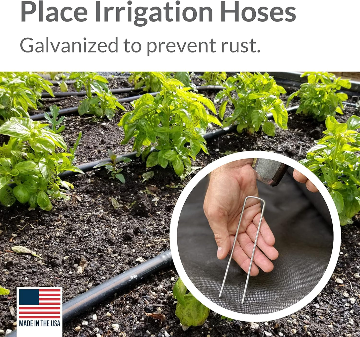 Pinnacle Mercantile USA Made 100 Pack Garden Landscape Staples Weed Barrier Fabric Stakes Galvanized 6 inch Pins Anti Rust Sod Staple 11 Gauge Steel