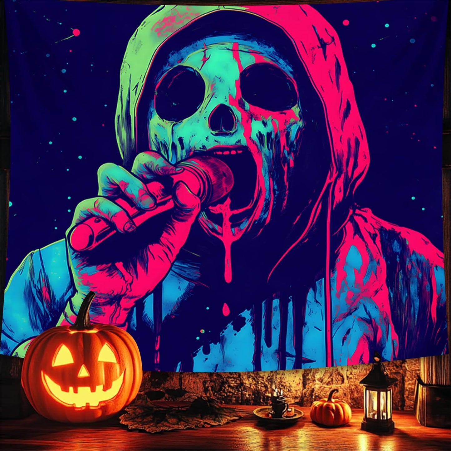 Halloween Tapestry, Blacklight Tapestry for Halloween Party Decor Hanging Tapestries Backdrop Wall Art Poster for Bedroom Dorm 59x51in