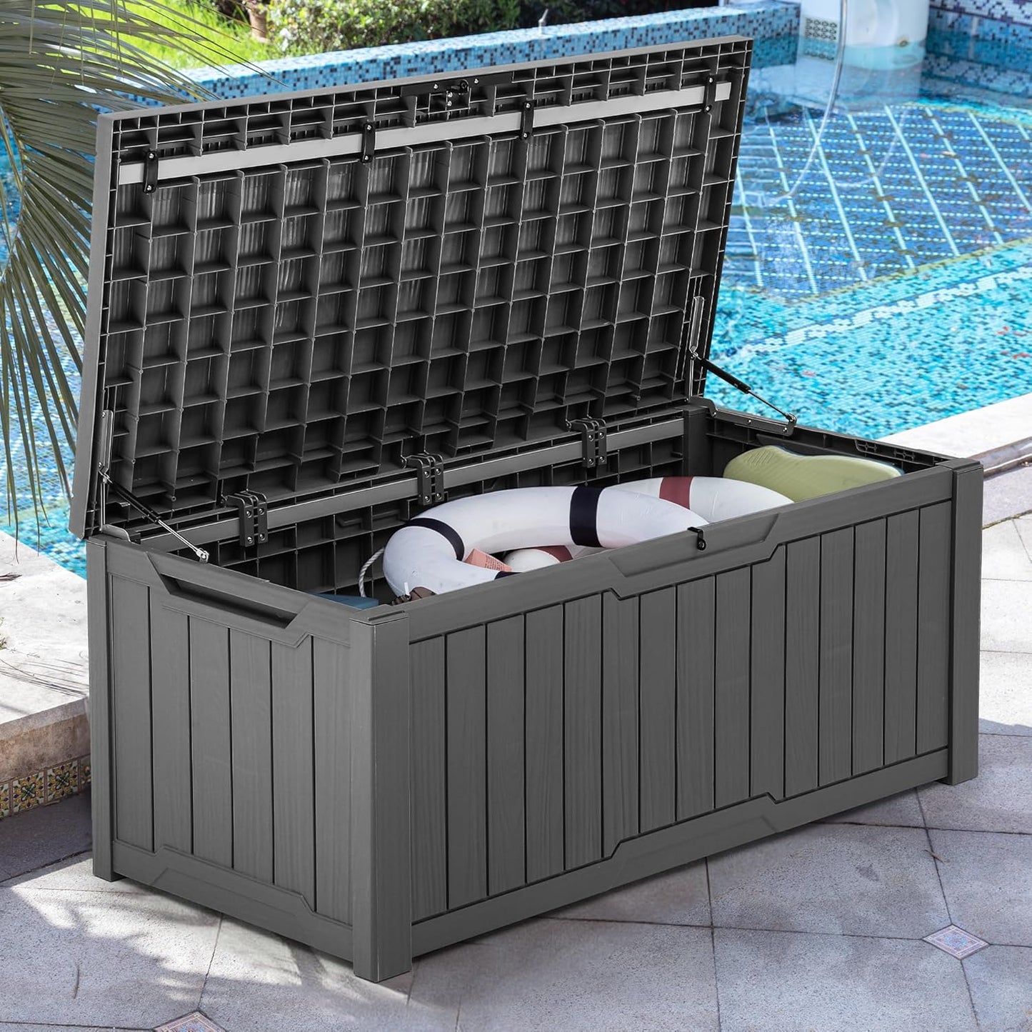 YITAHOME 120 Gallon Outdoor Storage Deck Box, Large Resin Patio Storage for Outdoor Pillows, Garden Tools and Pool Supplies, Waterproof, Lockable, (Dark Grey)