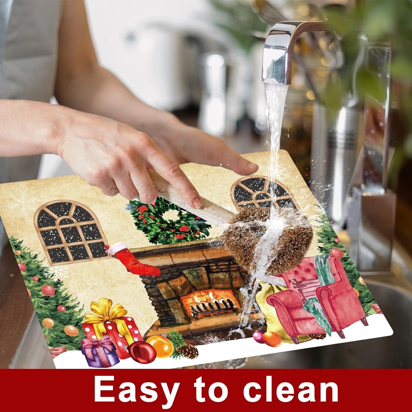 Christmas Placemats Set of 6 Retro Christmas Plastic Table Place Mats Merry Christmas Dining Mats Washable Xmas Holiday Rustic Vintage Table Decoration for Indoor Outdoor Christmas Party Dining Table