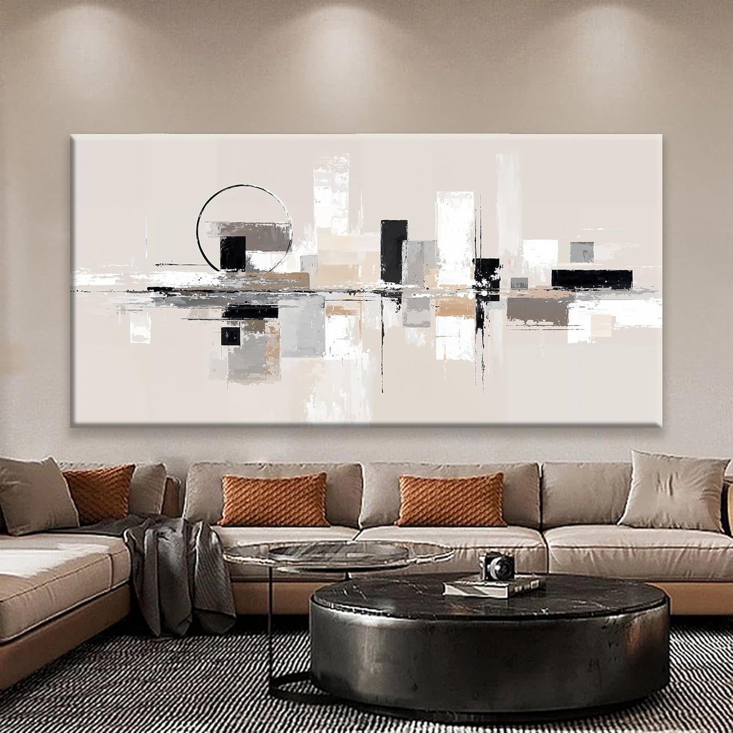 QSQ Large Abstract Wall Art For Living Room Painting Black White Wall Art Prints Minimalist Grey Brown Abstract Art Modern Canvas Art Wall Decor Picture For Bedroom Office Home Decoration 29" × 58"