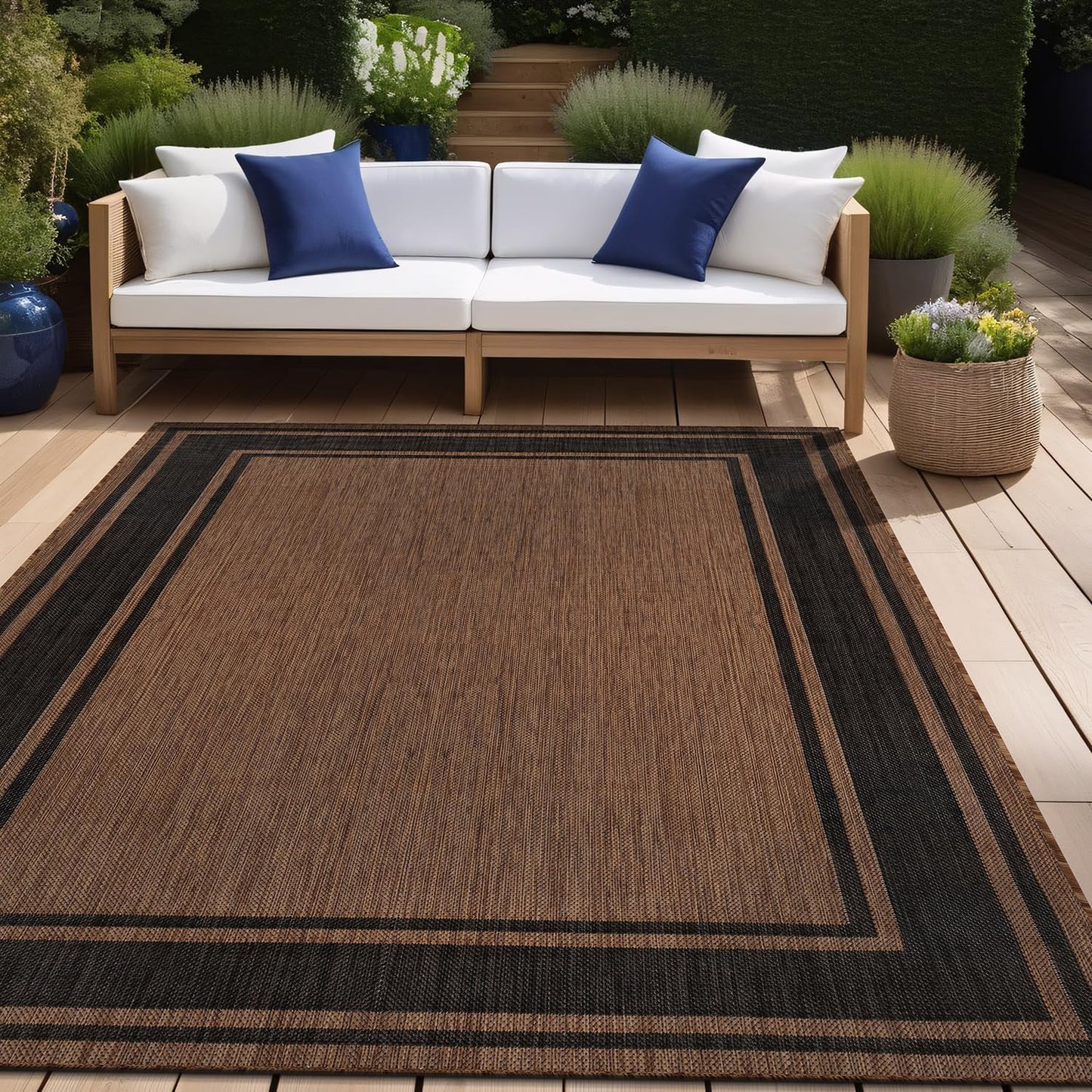 Beverly Rug Outdoor Rug 8x10 Modern Bordered Area Rugs for Indoor and Outdoor Patio Deck Porch Garden Waterproof Weather Sun Resistant Washable Outside Carpet (8 x 10 Gold)