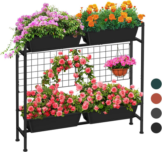 Raised Garden Beds Outdoor Elevated Garden Planter Boxes with Trellis and Legs Standing 32.4" Flowers Beds Herbs Vertical Planters for Small Climbing Plant Vegetables Patio Balcony, Black