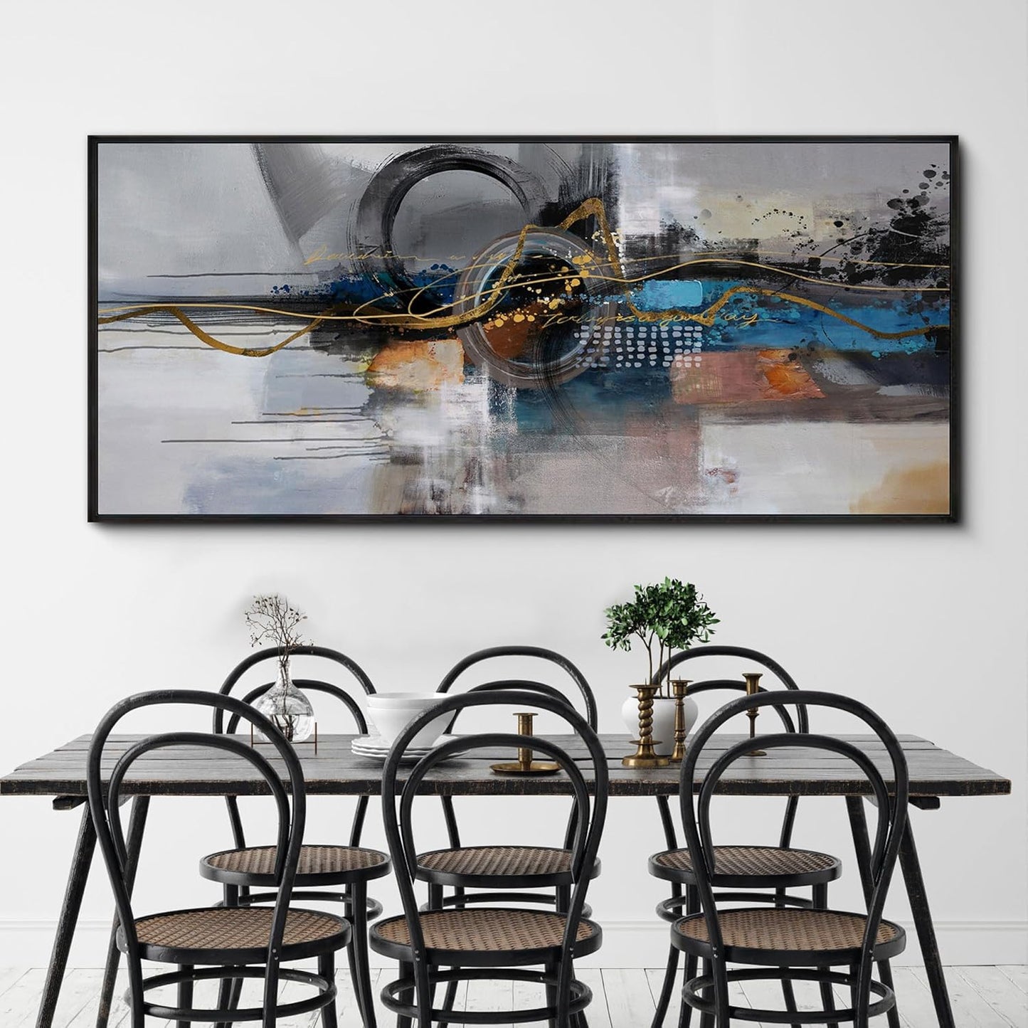 XLSJERST Oversized Wall Art for Living Room Abstract Wall Decor - City Abstract Pictures Extra Large Canvas Artwork for Bedroom Office Blue and Grey Wall Art