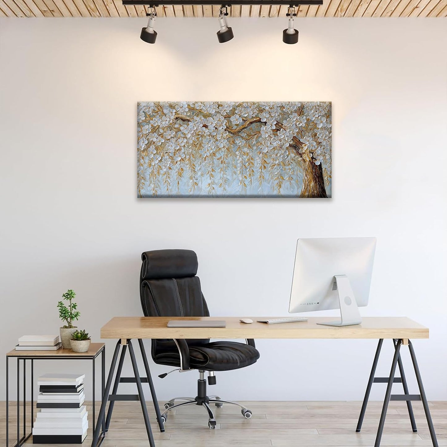 Suconvng Canvas Art Wall Decor Print Paintings Flower White Tree Wall Art Prints Decor Ready To Hang Picture For Bedroom Bathroom And Office Kitchen Home Artwork 20"×40"