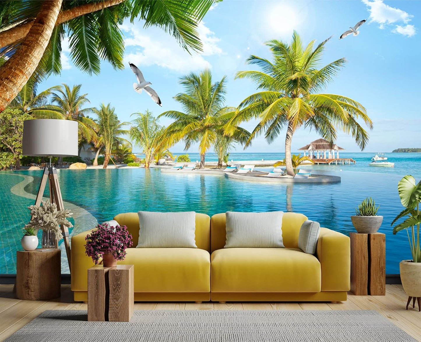 Palm Trees and Blue Sky Summer Island Wall Mural Wallpaper for Bedroom 103" x 69"