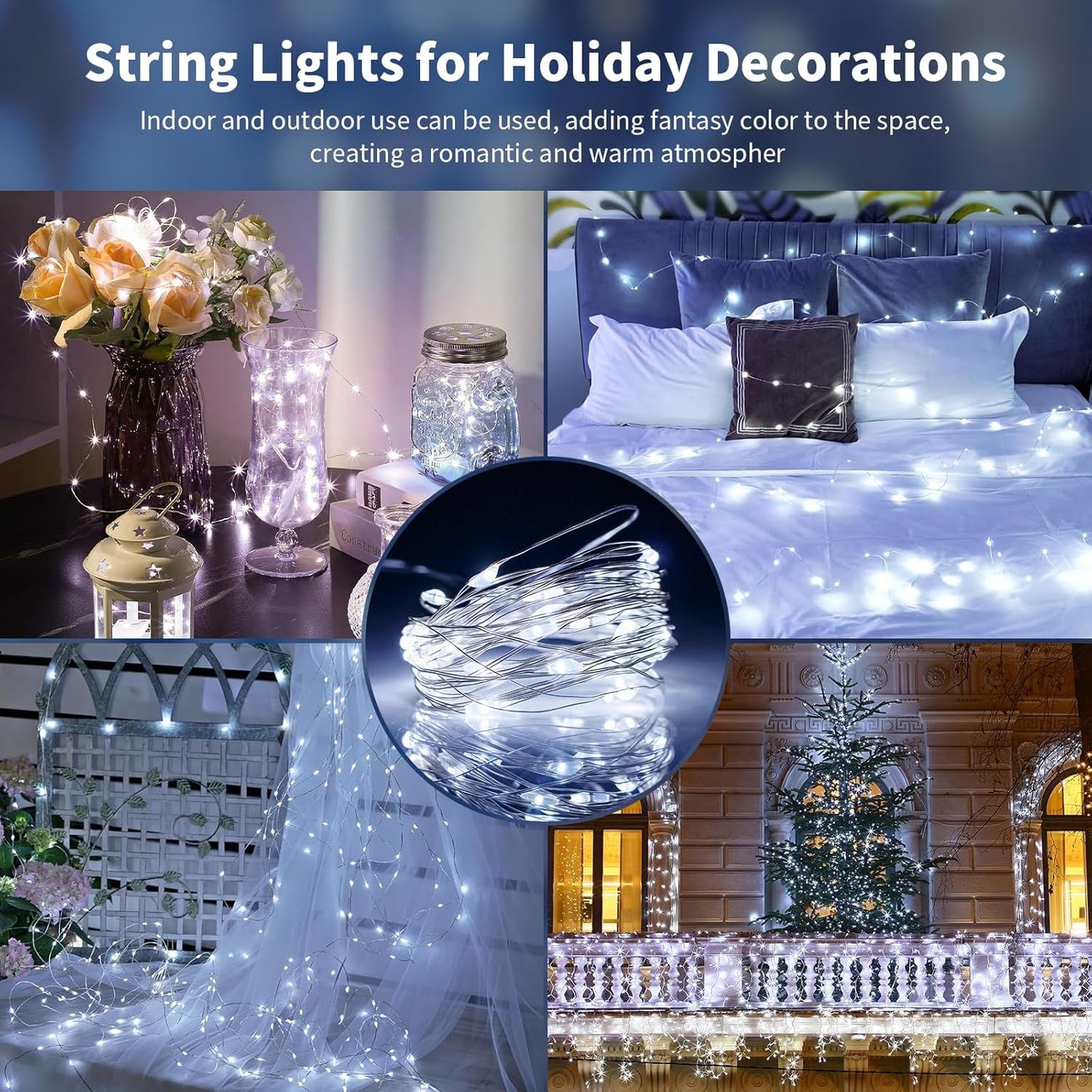 TingMiao Cool White Fairy String Lights Battery Operated LED Starry Lights 7.2ft 20 LEDs Silvery Copper Wire for Christmas DIY Decoration Wedding Party (6 Pack)