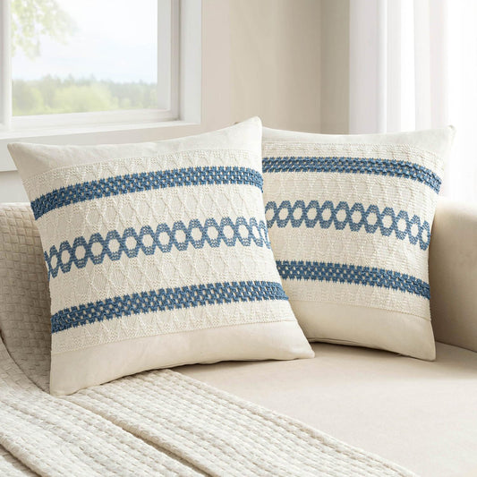 MIULEE Set of 2 Coastal Blue Boho Decorative Pillow Covers 20x20 Inch Farmhouse Rustic Couch Throw Pillows Modern Summer Cotton Cushion Covers Retro Cute Macrame Woven Home Decor for Bed Sofa Chair