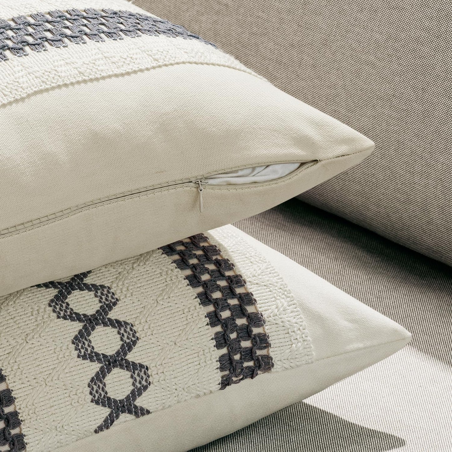 MIULEE Set of 2 Gray Boho Decorative Pillow Covers 20x20 Inch Farmhouse Rustic Couch Throw Pillows Modern Spring Cotton Cushion Covers Retro Cute Macrame Woven Home Decor for Bed Sofa Chair