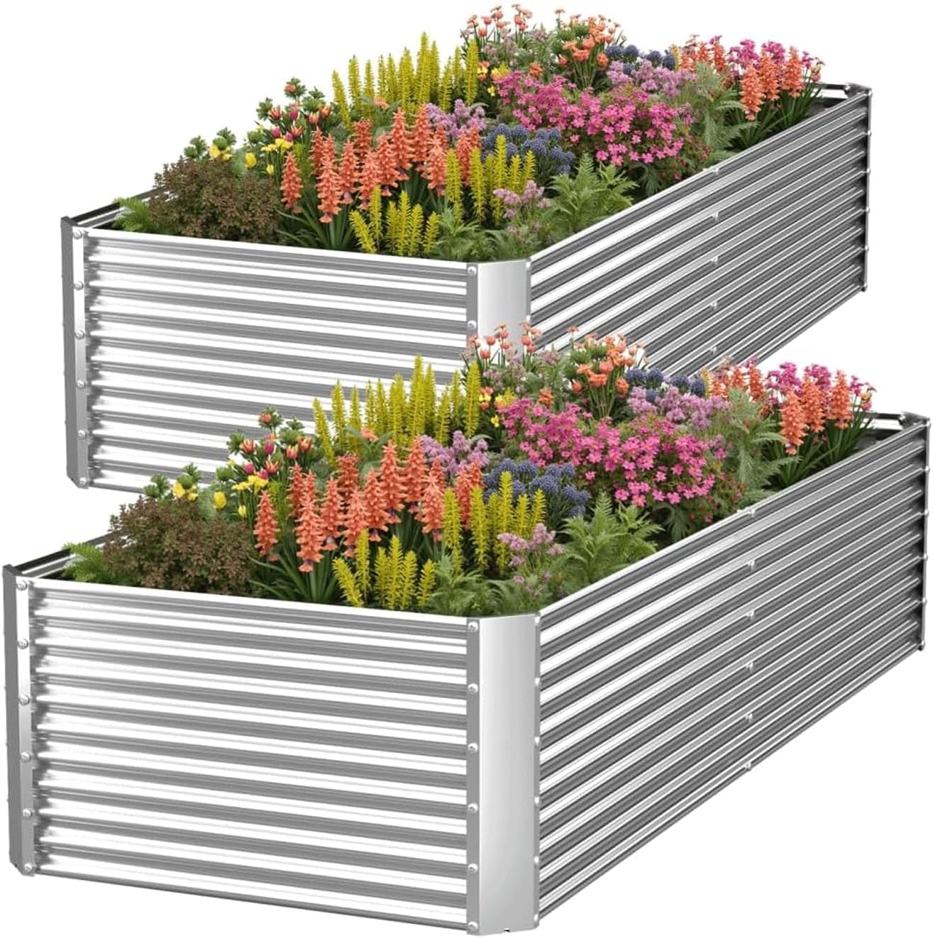 2 Pack 8x4FT Tall Galvanized Raised Garden Bed Outdoor,Metal Garden Bed for Vegetables,Steel Raised Beds for Gardening,Above Ground Garden Box for Flower-Y2G