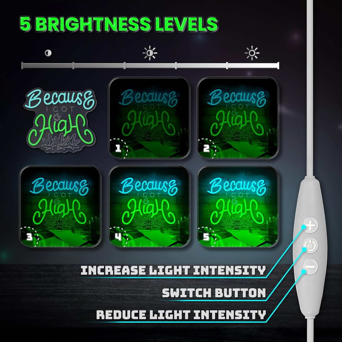 Leaf Neon Sign, Because I Got High Neon Signs for Wall Decor, Dimmable Acrylic Neon Lights for Living Room Bedroom Bar Pub Club Man Cave Game Room Hotel Party Decorations