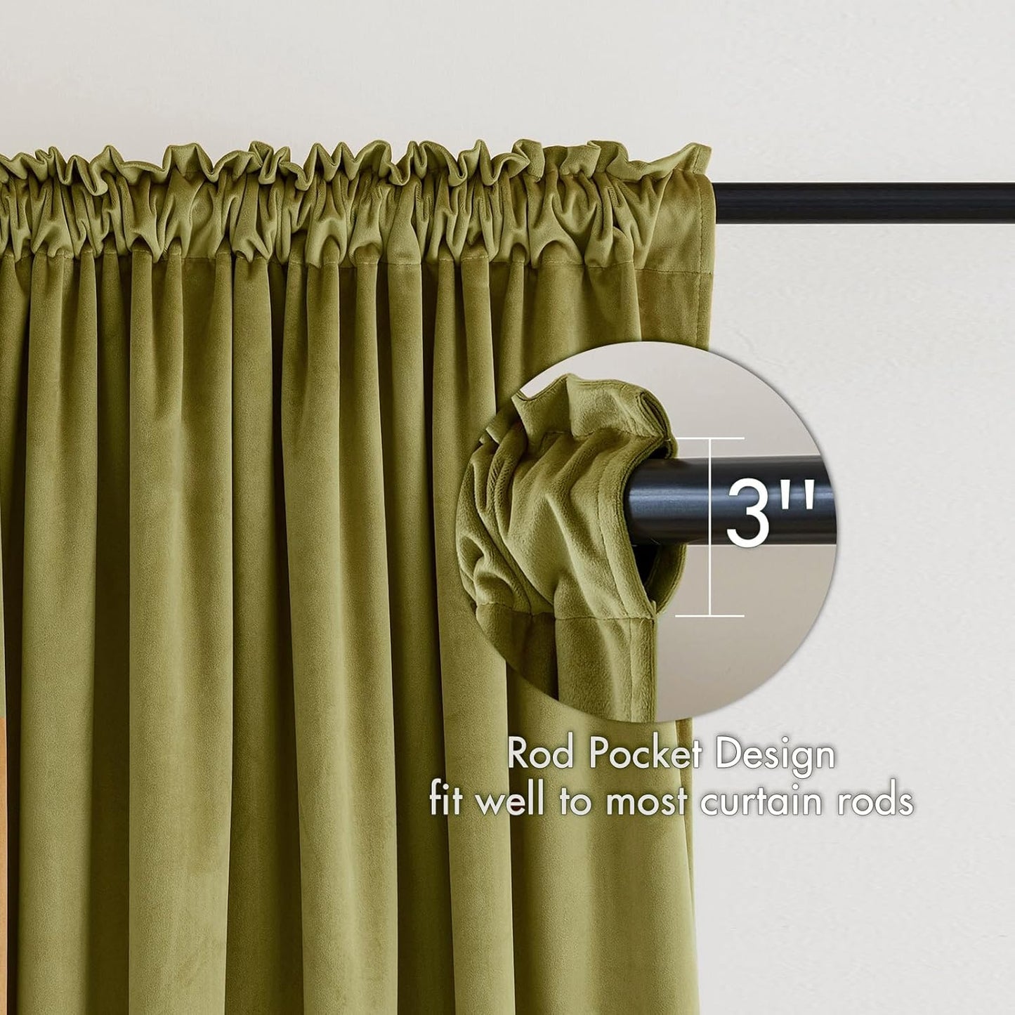 MIULEE Moss Green Velvet Curtains Thermal Insulated Blackout Curtain Drapes for Bedroom Living Room Darkening 96 Inches Long Curtains Panels Rod Pocket Set of 2