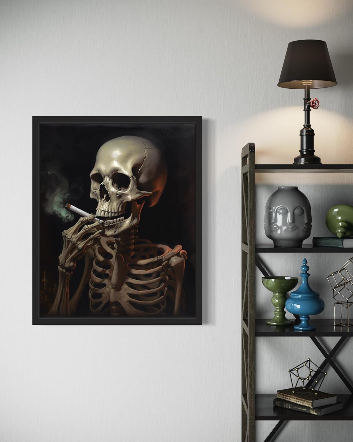 Skull Smoking Ciggarettes Poster Art Print, Halloween Scary Vintage Wall Art Academia Spooky Painting Decoration for Horror Prints, Gothic Posters Bedroom Decor 89 (Skull Smoking Ciggarettes, 11 x 14 inches, Unframed)