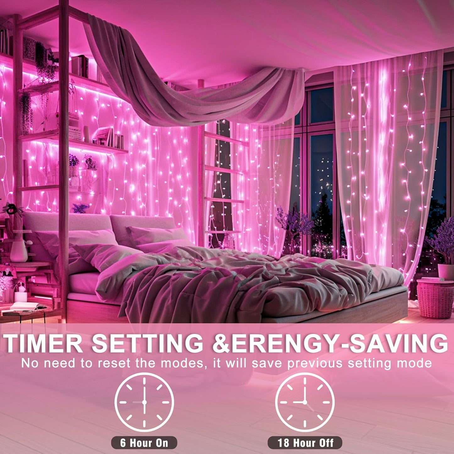 250 LED Pink String Lights Outdoor, 82ft Pink Christmas Lights 8 Modes Lights Clear Wire, Plug in Waterproof Fairy String Lights for Bedroom Christmas Decorations