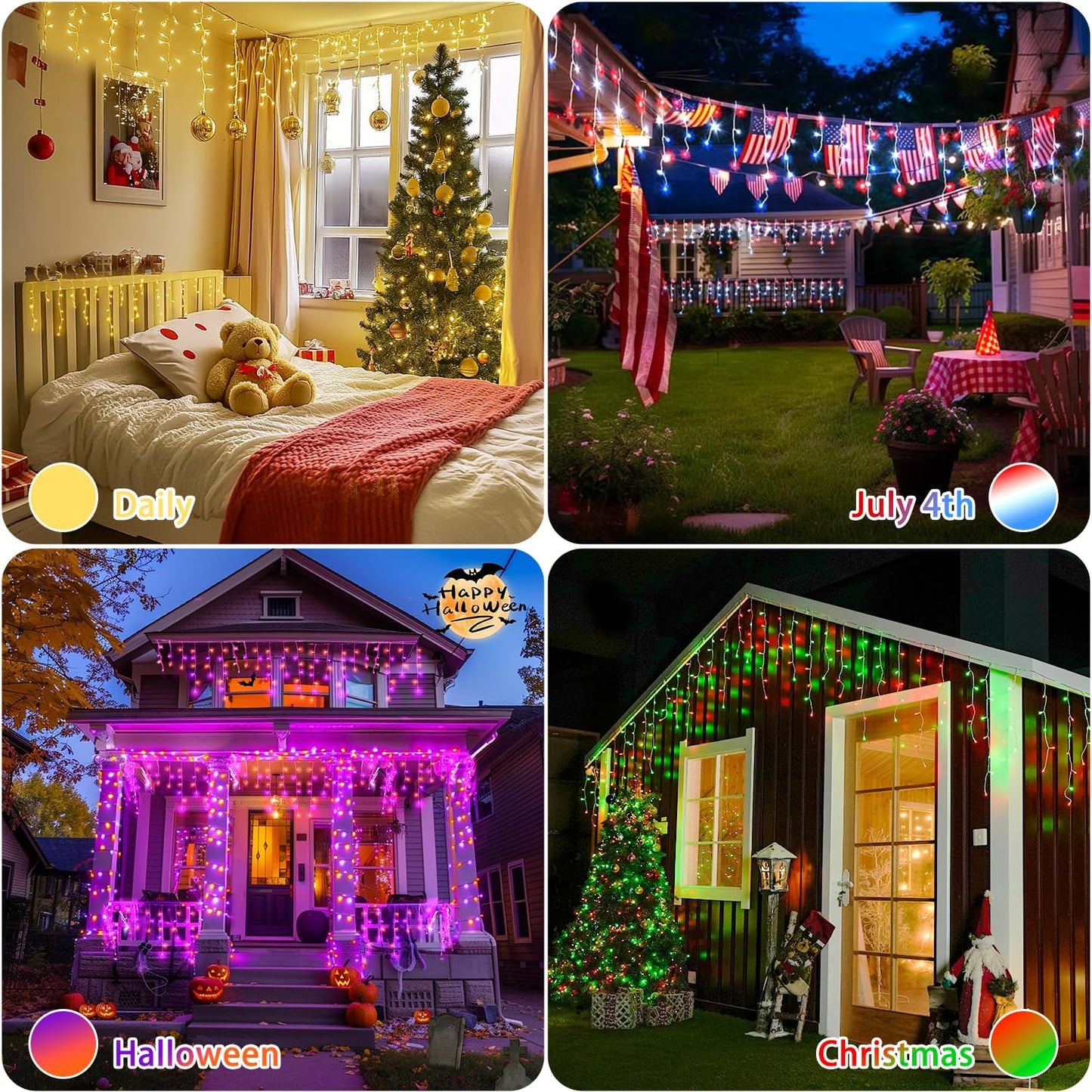 JMEXSUSS 400 LED RGB Icicle Lights - Color Changing, Plug-in for Indoor/Outdoor Christmas Decorations